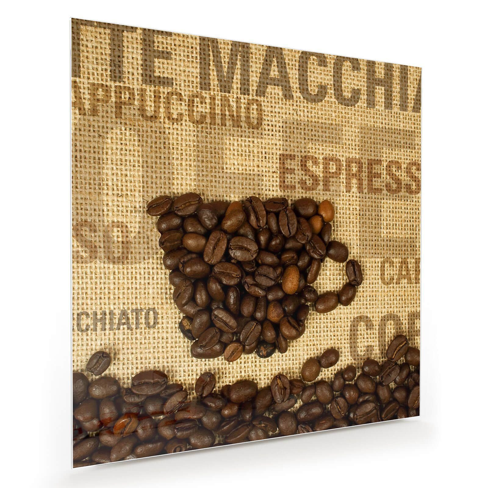Glasbild Wandbild Quadratisch Illustration Kaffeetasse mit Aufhängung