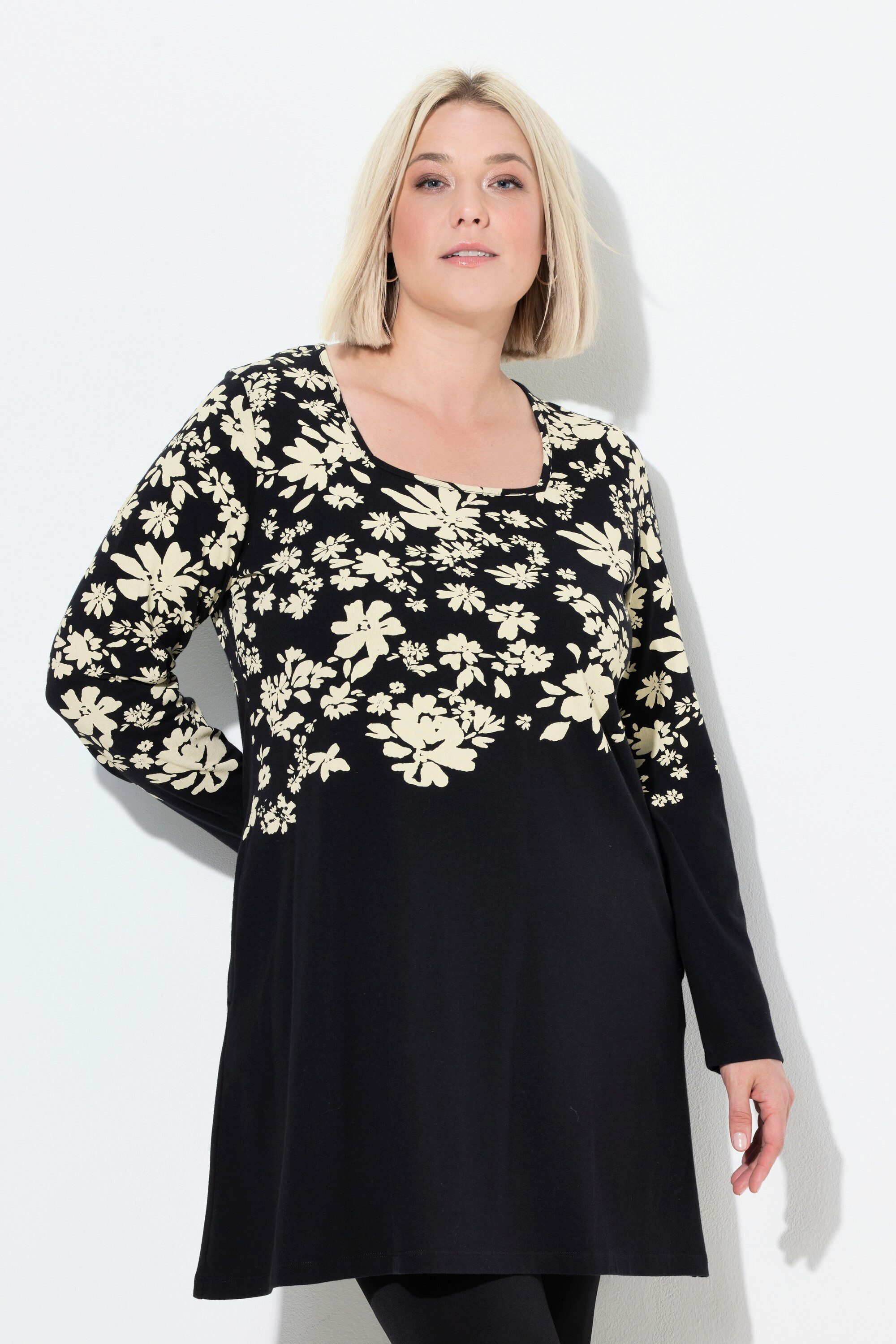 Ulla Popken Longshirt Longshirt A-Linie Carré-Ausschnitt Langarm günstig online kaufen