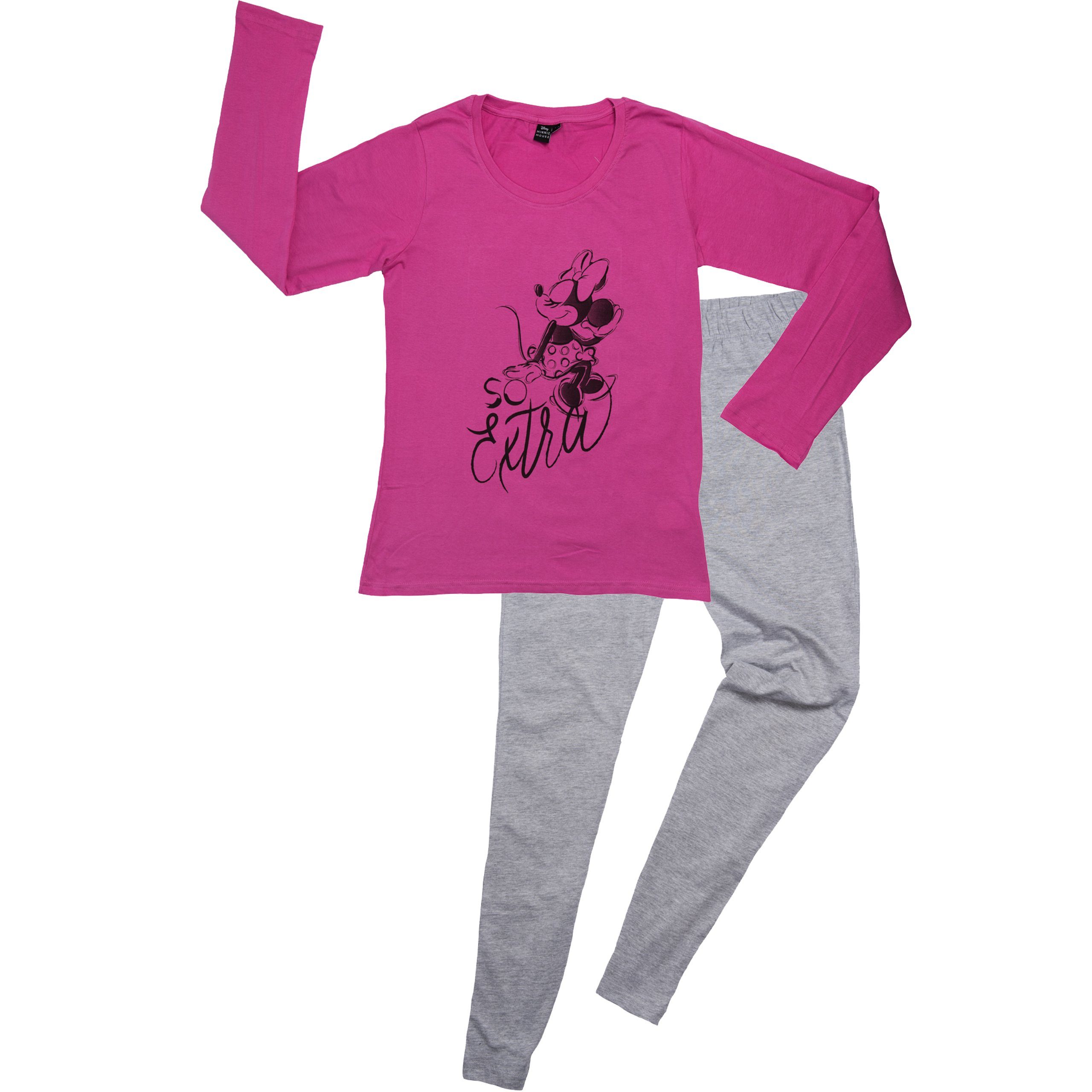 United Labels® Schlafanzug extra Damen - Disney Schlafanzug Mouse Minnie So Pink/Grau für