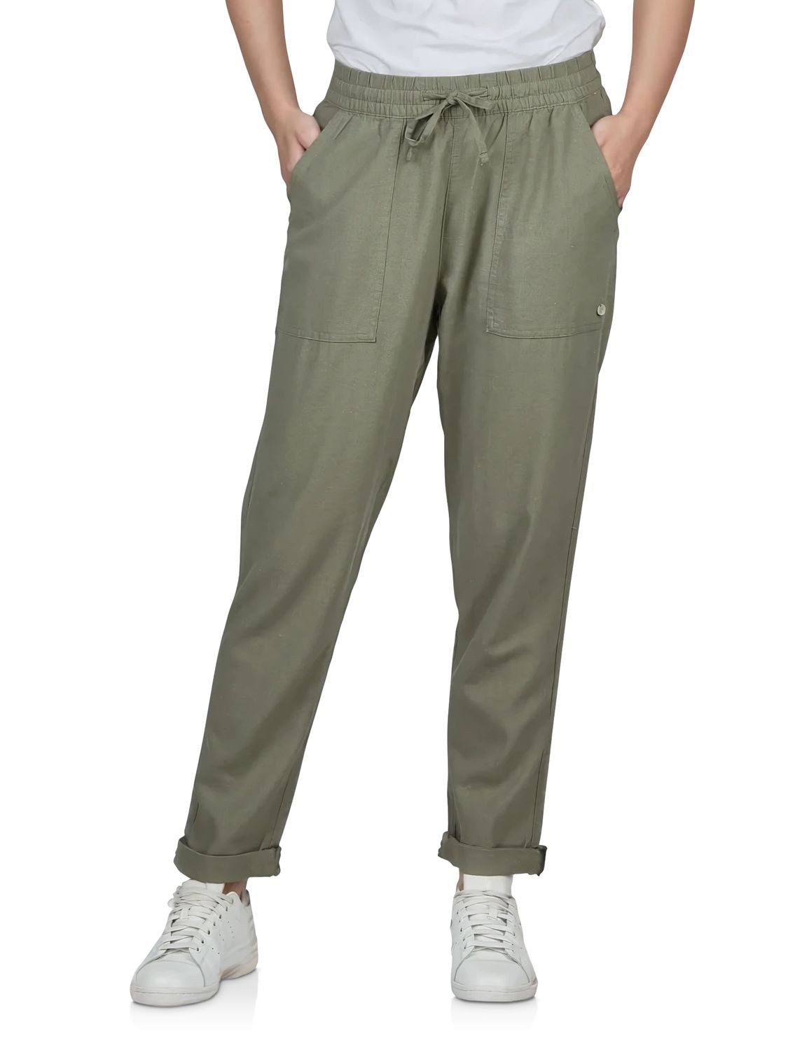 DENIMFY Chinohose Damen Leinenhose DFLinda Regular Fit Sommer Freizeithose mit Taschen