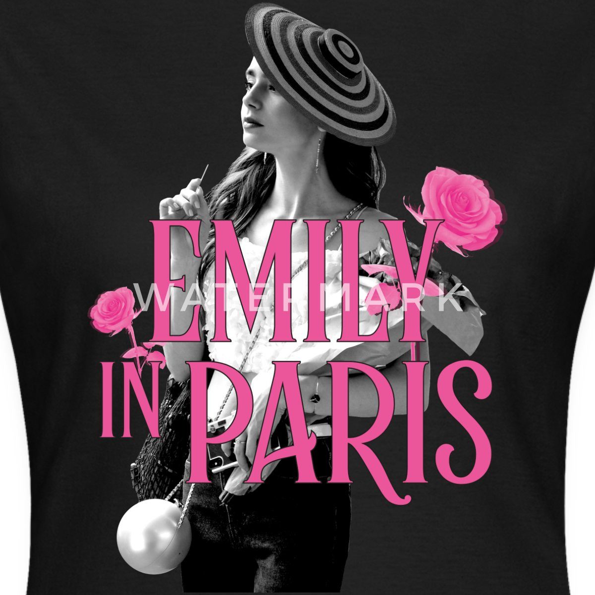 Spreadshirt T-Shirt Emily In Paris Emily Logo Mit Rosen Frauen T-Shirt (1-tlg) Slim Fit, fällt klein aus