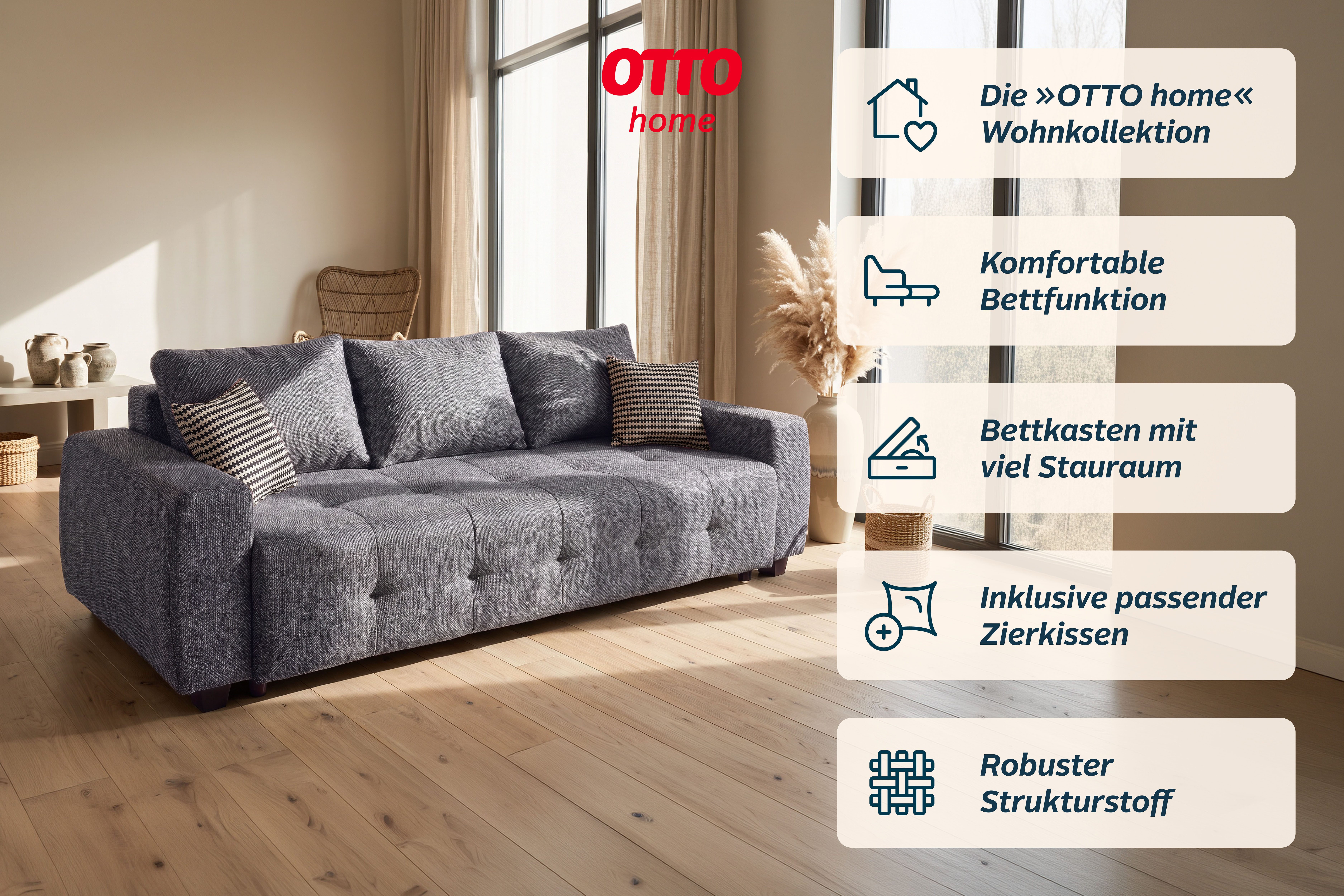 OTTO home Schlafsofa Bella mit Bettkasten, Gästebett 142x194, in 3 Qualitäten, inkl. Kissen, LUXUS - Taschenfedern mit Topper - Schlafen wie im Bett, Dauerschlä – Bild 3 von 5