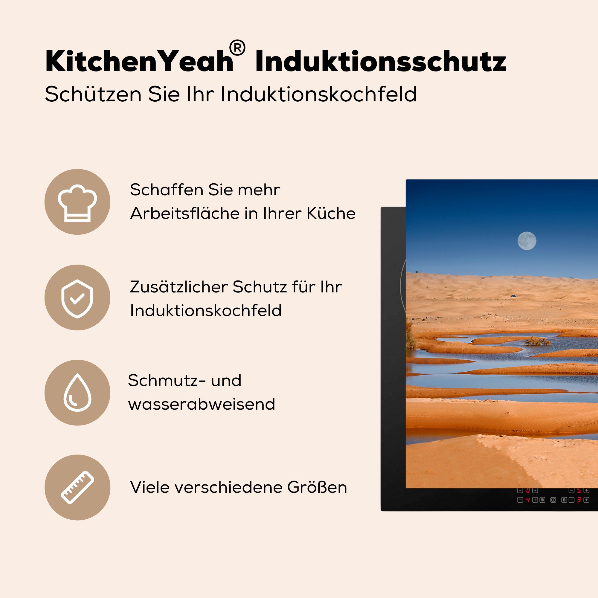 Sahara, Induktionskochfeld steht Vinyl, küche, Schutz tlg), die Wasser Jeep für 81x52 der MuchoWow (1 Herdblende-/Abdeckplatte Ceranfeldabdeckung in am cm,