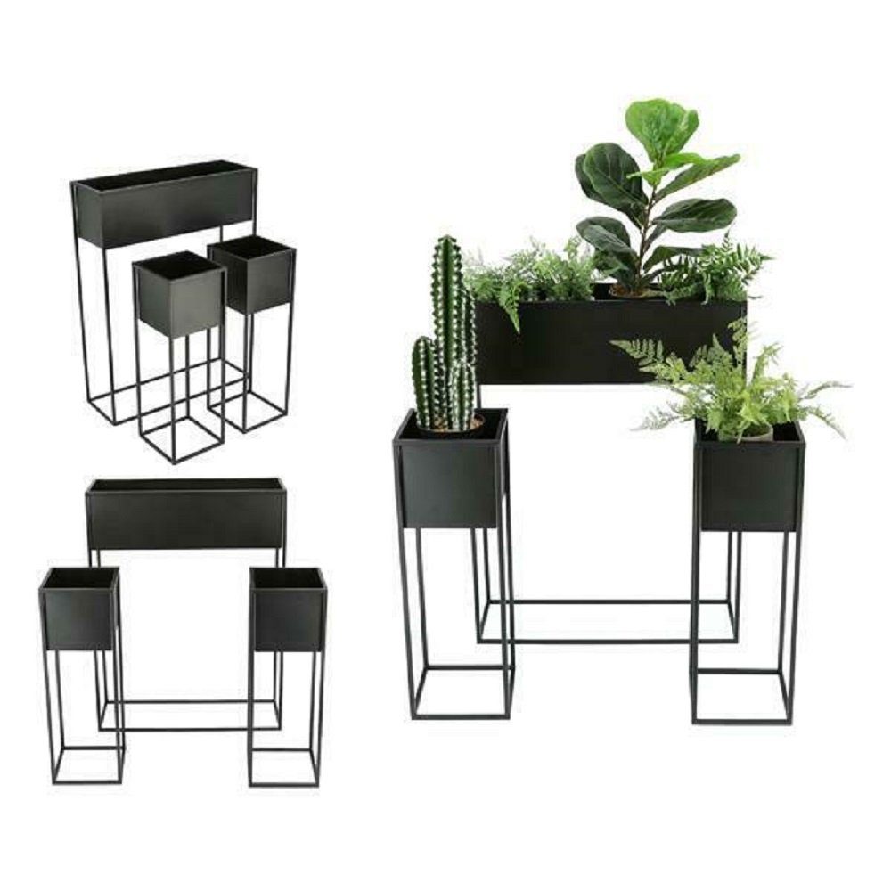 Meinposten Blumenkasten 3 Pflanzkasten Blumenkästen Pflanzbehälter Blumenkasten Metall schwarz 3er SET (3 St., 3er Set), Groß: Gesamthöhe: 80 cm Klein: Gesamthöhe: 60 cm