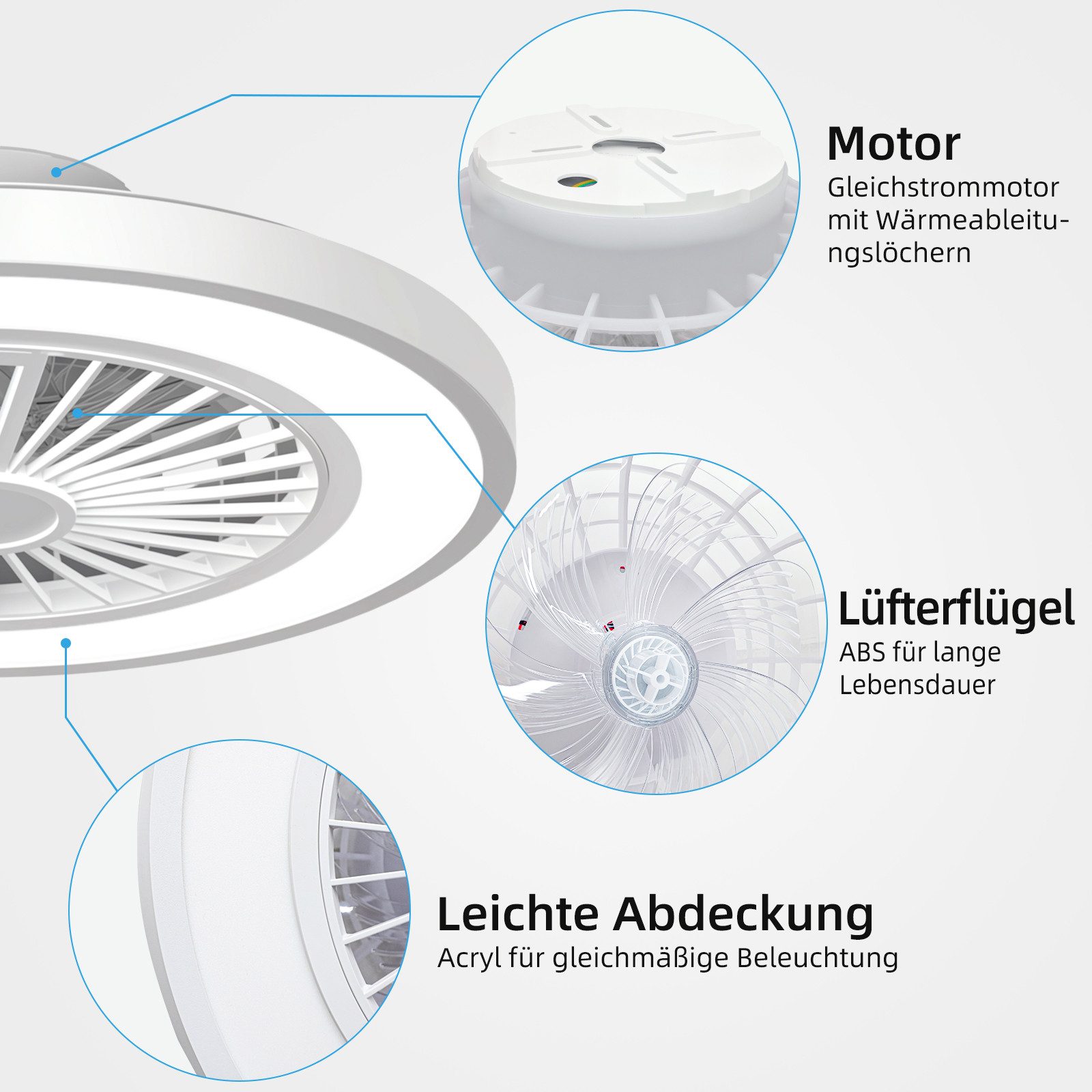 ATEROLL Deckenventilator mit LED Beleuchtung 6 Geschwindigkeiten-3CCT Dimmbar, Fernbedienung, 54 cm Durchmesser, Timer,Speicherfunktion,Lampe Ventilator Für Wohnzimmer Schlafzimmer