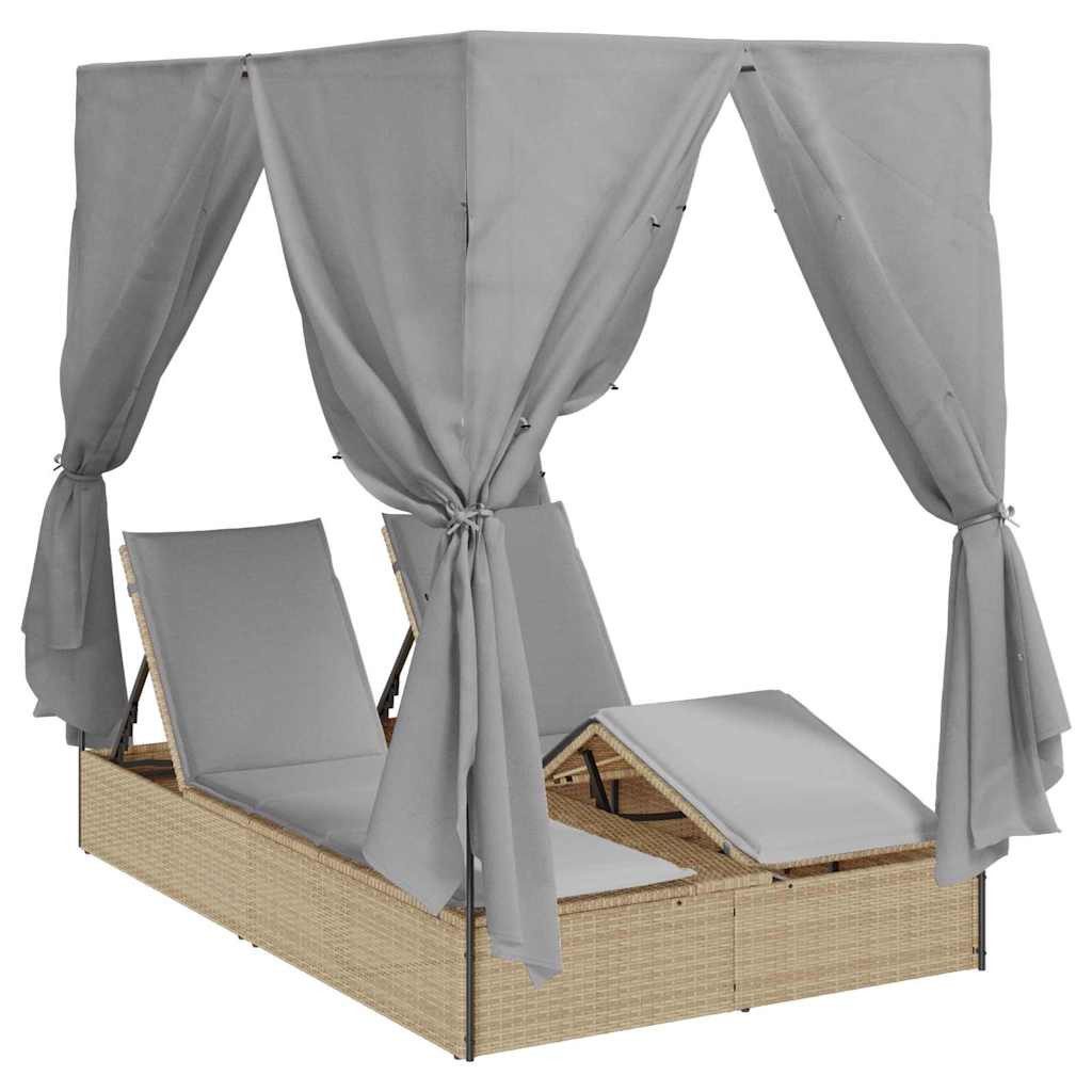 vidaXL Gartenliege Doppelte Sonnenliege Grau Poly-Rattan, 1 St.