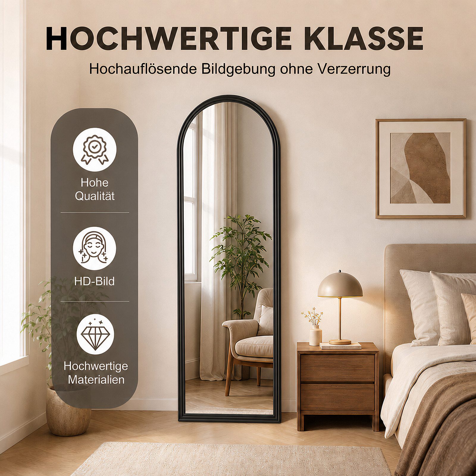 BBWL Ganzkörperspiegel 160 x 50 cm, Großer Standspiegel, mit stabilem Standfuß, Holzrahmen in Bogenform,HD Spiegelglas, stabiler Rahmen – Bild 2 von 5