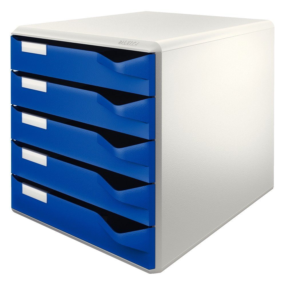 LEITZ Schubladenbox 1 Schubladenbox mit 5 Schubladen - blau/lichtgrau, Stapelbar (bis zu 3 Sets), Schubladenstopp, Schubladensicherung