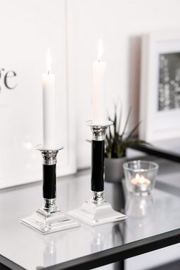 EDZARD Kerzenleuchter Lincoln, Kerzenständer in Schwarz mit Silber-Optik, Kerzenhalter für Stabkerzen, versilbert und anlaufgeschützt, Höhe 19 cm