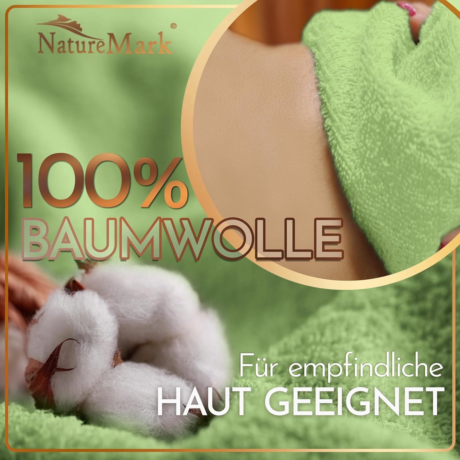NatureMark Saunatuch Frottier Saunatücher 80x200cm, 100% Baumwolle (2-St), Premium Qualität SAUNATUCH Sauna-Handtuch, 80x200cm, Apfel grün – Bild 5 von 5