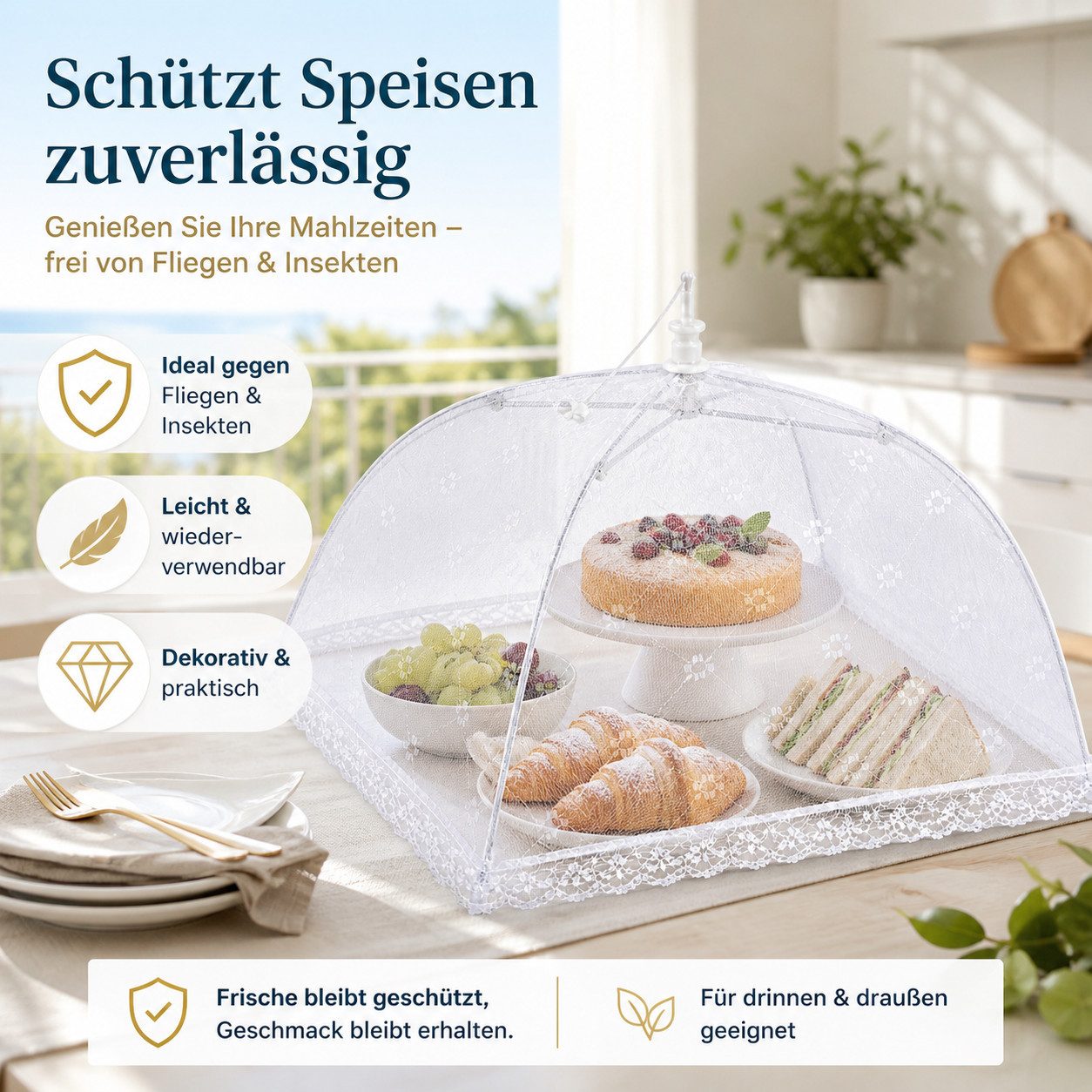 ReWu Fliegengitter-Gewebe Fliegenhaube faltbar 35 x 35 cm weiß, (1-St), Fliegenhaube