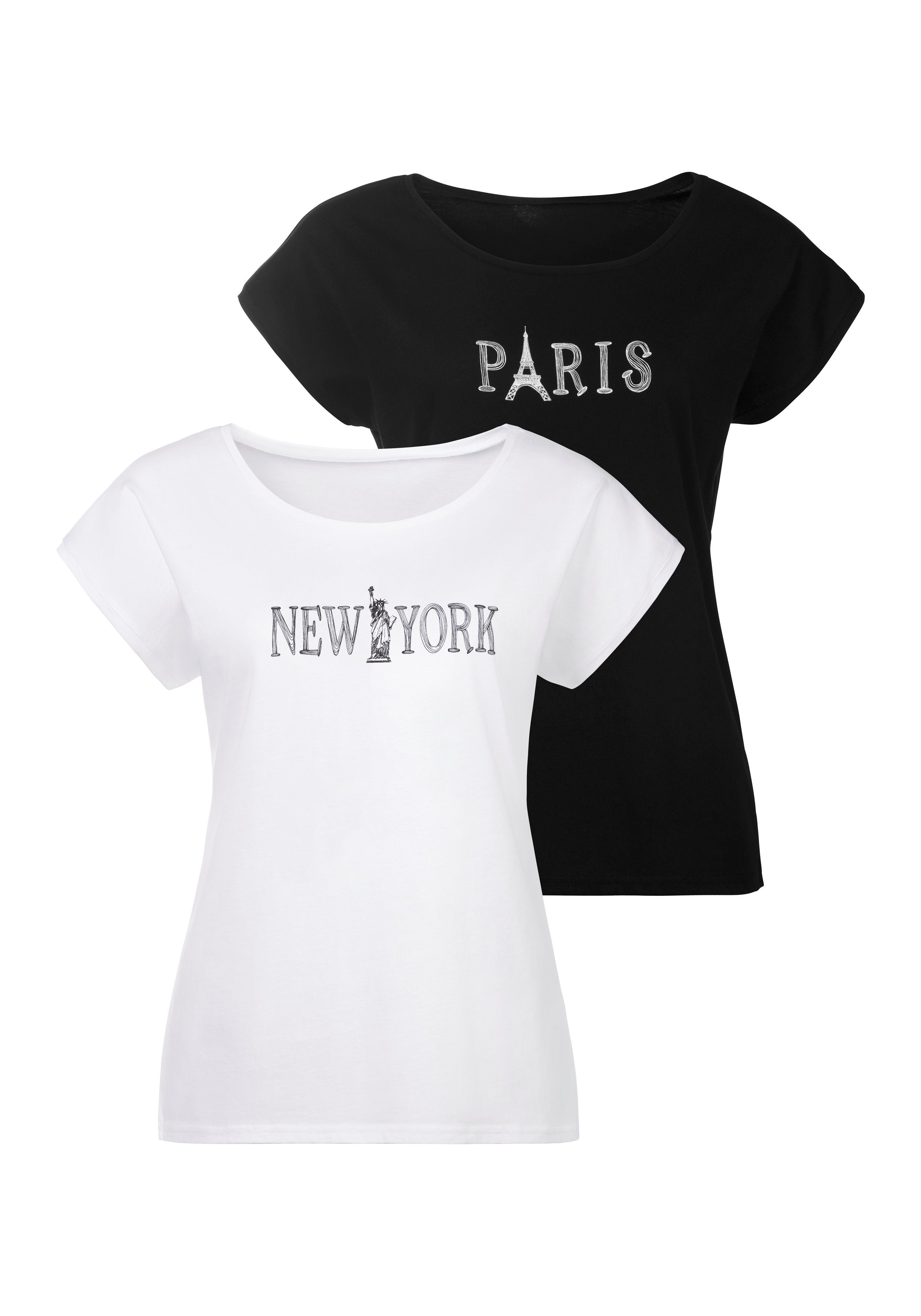 Vivance T-Shirt (2er-Pack) mit modischem Druck günstig online kaufen