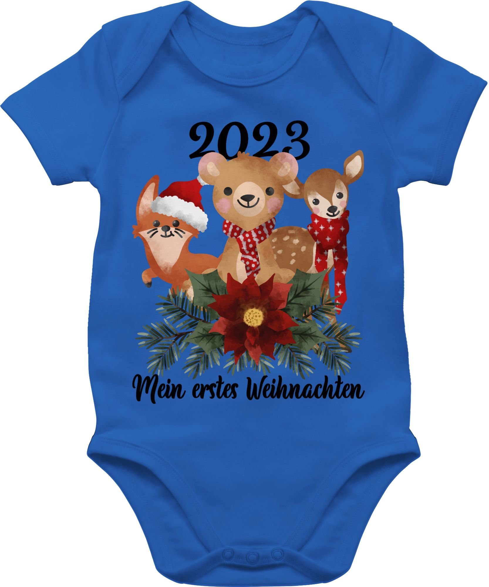 Shirtracer Shirtbody 2023 Mein erstes Weihnachten mit süßen Tieren - schwarz Weihnachten Kleidung Baby 2 Royalblau