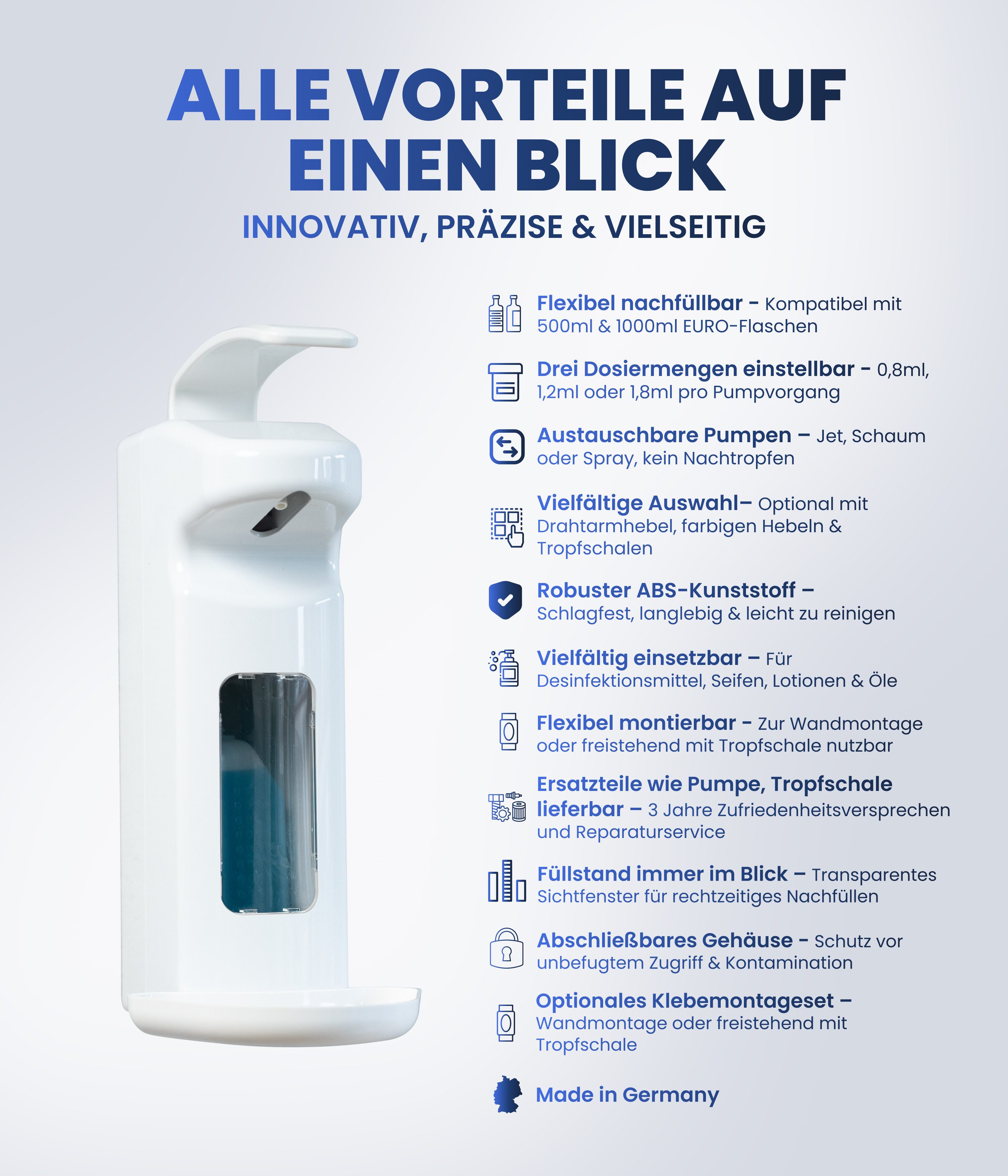 Hygiene365 Desinfektionsmittelspender Manueller Desinfektionsmittel- und Seifenspender, Armhebelsystem