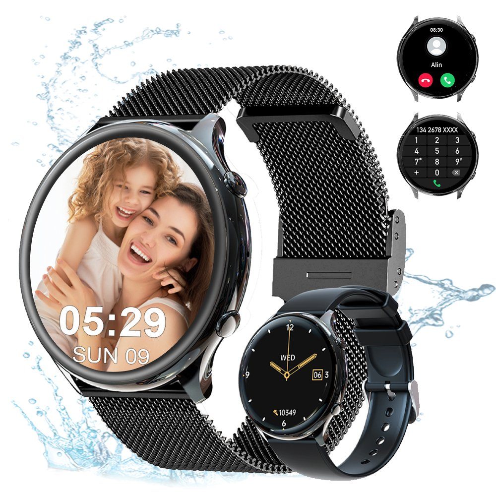 Powerwill Smartwatch Damen mit Telefonfunktion, HD Voll Touchscreen Smartwatch (1,39 Zoll), Fitness Tracker mit 120 Sport SpO2 Pulsuhr, Schlafmonitor Menstruationszyklus, Armbanduhr für iOS Android