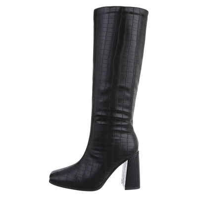 Ital-Design Damen Elegant High-Heel-Stiefel Blockabsatz High-Heel Stiefel in Schwarz