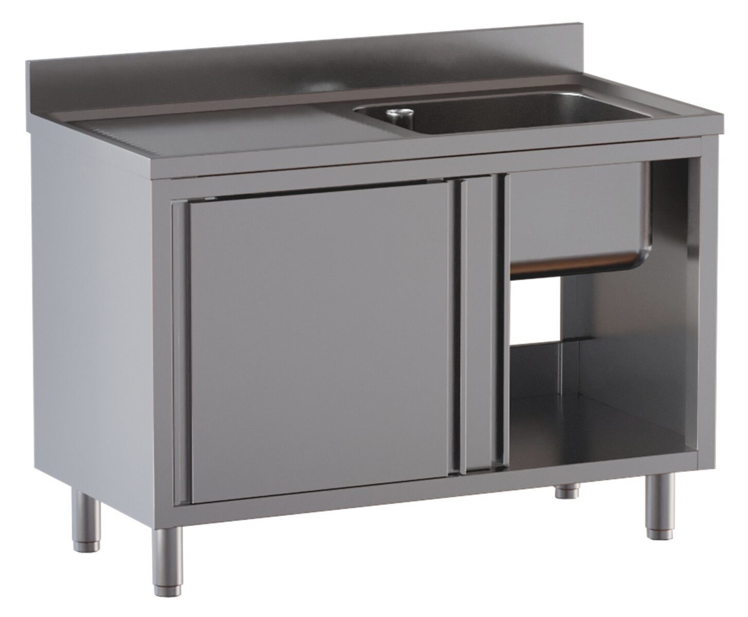 GastroHero Spülenschrank Spülschrank Edelstahl 1000x600 cm, 1x Becken rechts Sehr hohe Tragkraft, Made in Europe, vollständig montiert