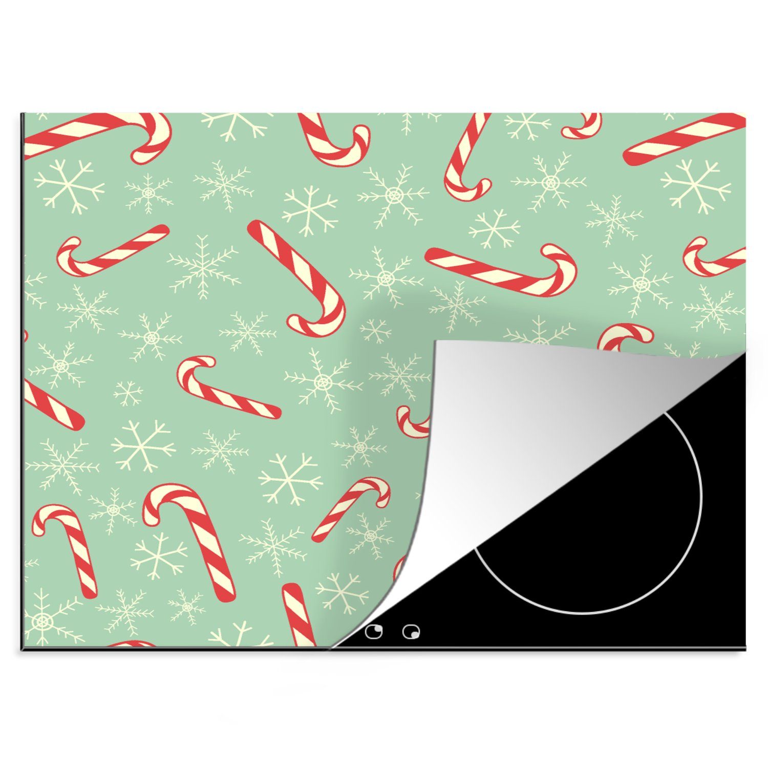 MuchoWow Herdblende-/Abdeckplatte Feuerwerkskörper - Weihnachten - Schneeflocke - Muster, Vinyl, (1 tlg), 60x52 cm, Mobile Arbeitsfläche nutzbar, Ceranfeldabdeckung