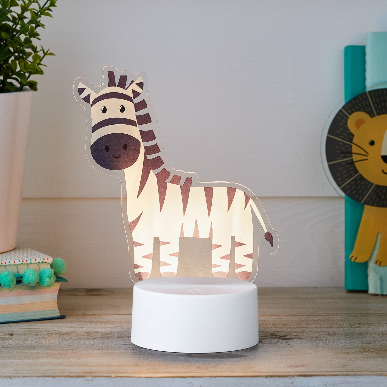 Lights4fun LED Wandleuchte 2-in-1 Löwe & Zebra USB Tischlampe Kinderzimmer