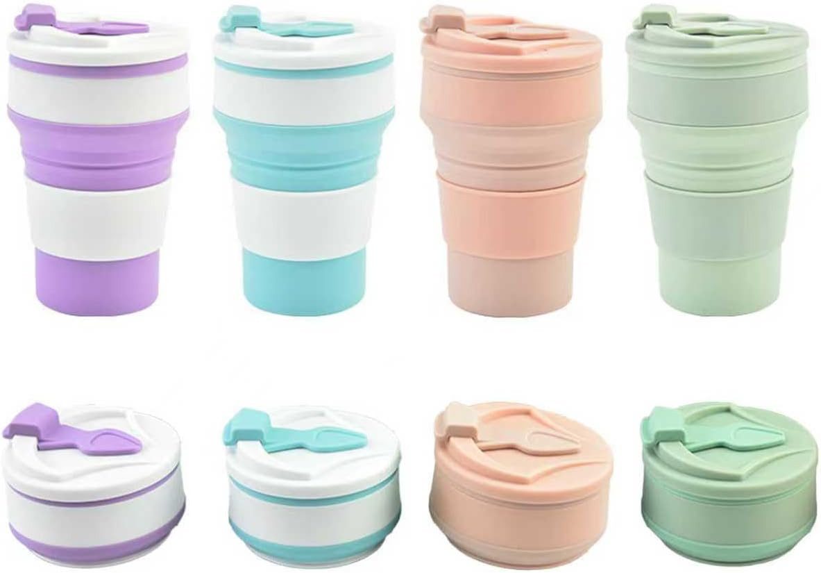 FELIXLEO Becher 4er Silikon Reisebecher 350ml Faltbar mit Deckel Camping Reisen, 1-tlg.