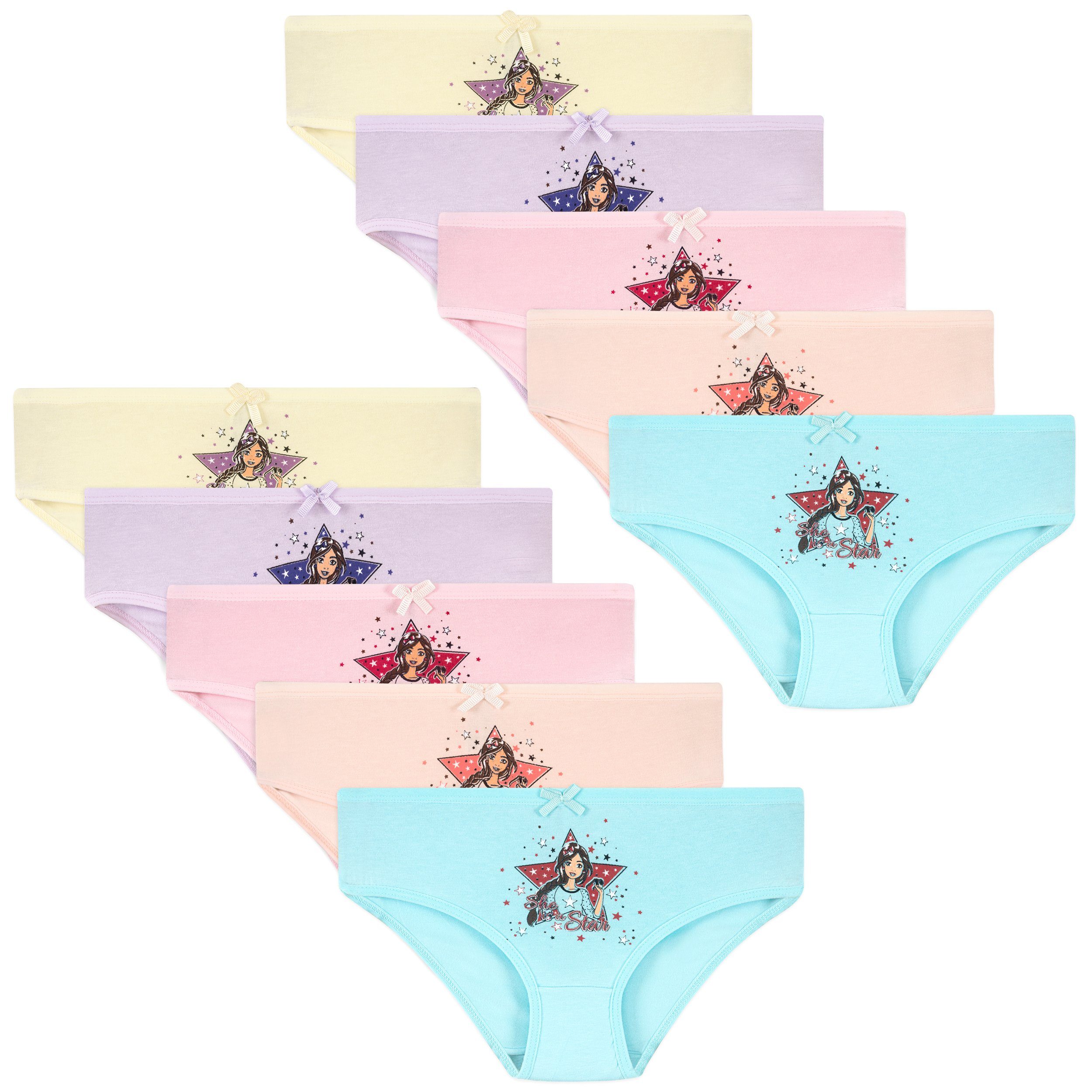 LOREZA Slip 10 Mädchen Kinder Slips STERNE Baumwolle Unterhosen Unterwäsche (Spar-Packung, 10-St) | Klassische Slips