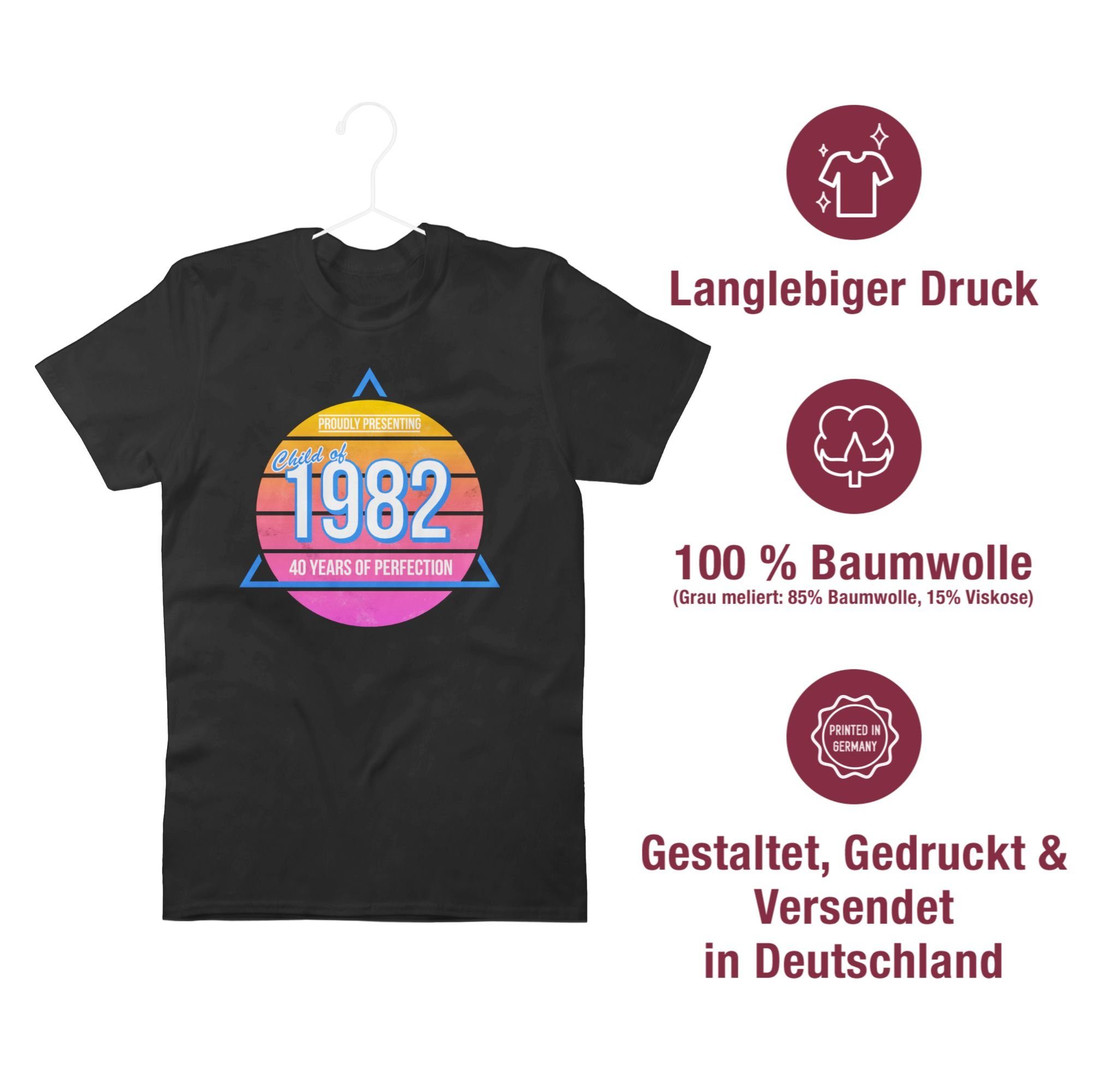 Shirtracer Geburtstag Schwarz 40. T-Shirt Vierzig Retro 1 of 1982 Child