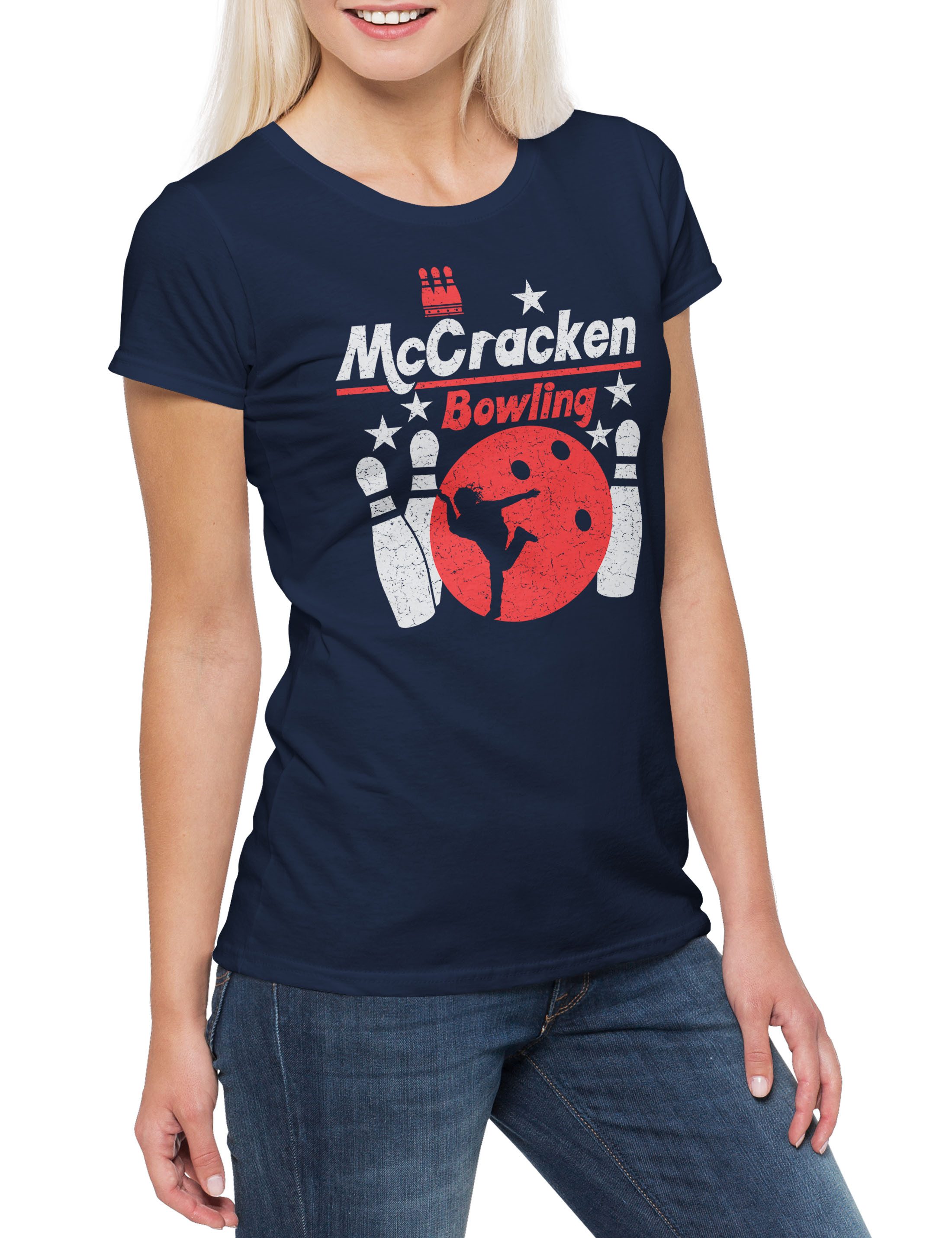 Print-Shirt McCracken Bowling Damen T-Shirt Gamer Gaming Kingpin Games Fun Let's