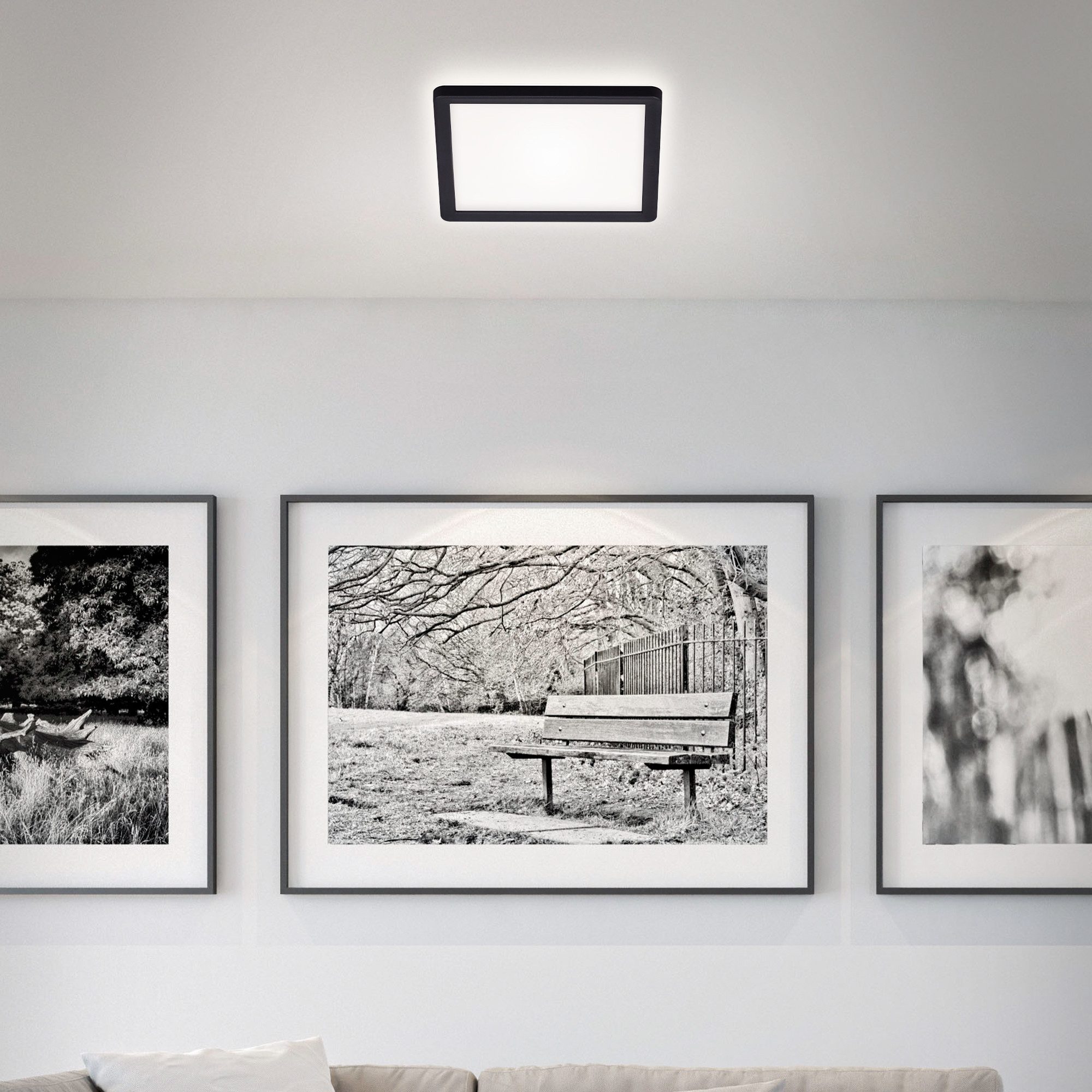 Briloner Leuchten Deckenleuchte LED Deckenlampe Panel Slim Ultraflach Backlight Schwarz/Weiß, Quadratisch, LED fest integriert, 4000K, Verschiedene Größen und Ausführungen, Wohnzimmer, Schlafzimmer, Flur