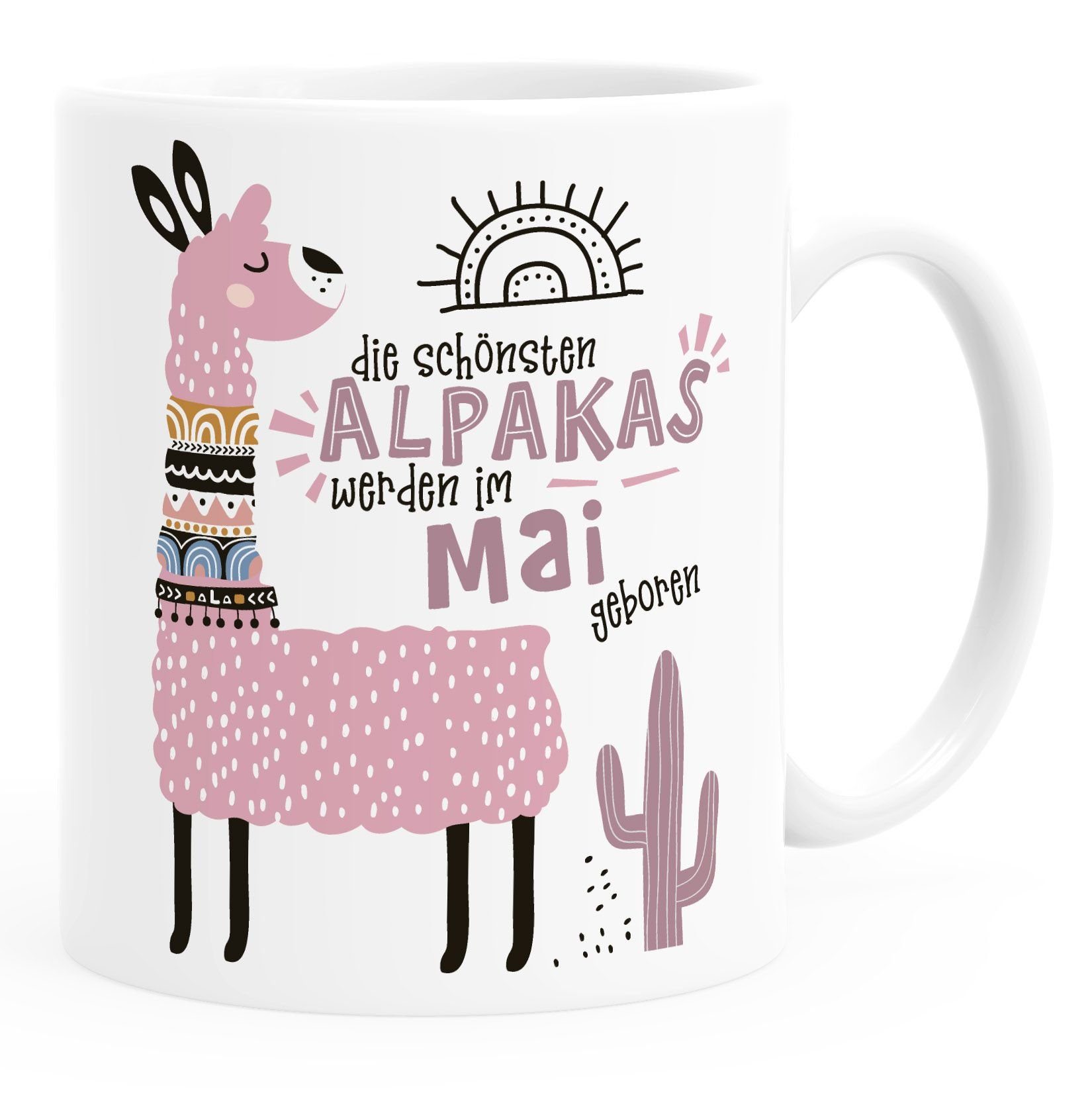 SpecialMe Tasse Kaffee-Tasse Die Schönsten Alpakas werden im Januar-Dezember geboren anpassbares Motiv Geburtsmonat individuelle Geburtags-Geschenke Lama SpecialMe®, Keramik Mai Rosa weiß