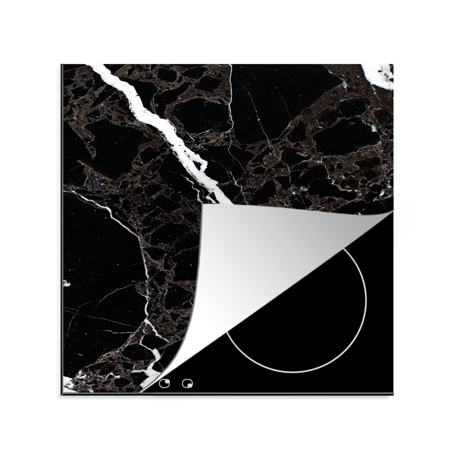 MuchoWow Herdblende-/Abdeckplatte Marmor küche Vinyl, Schwarz Weiß - Muster, 78x78 - (1 für tlg), Ceranfeldabdeckung, Arbeitsplatte - cm
