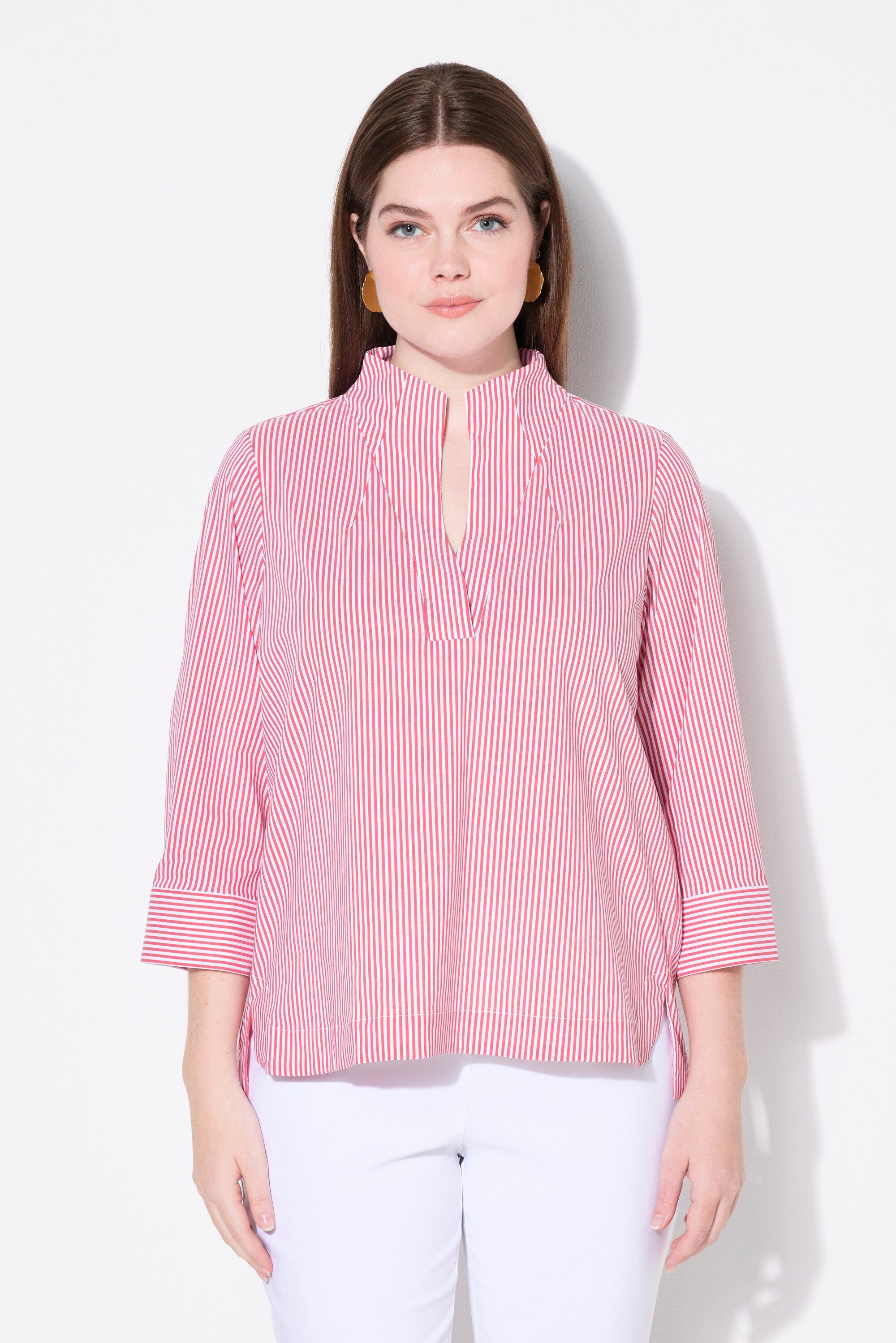 Ulla Popken Longbluse Tunika Streifen Kelchkragen hinten länger 3/4-Arm