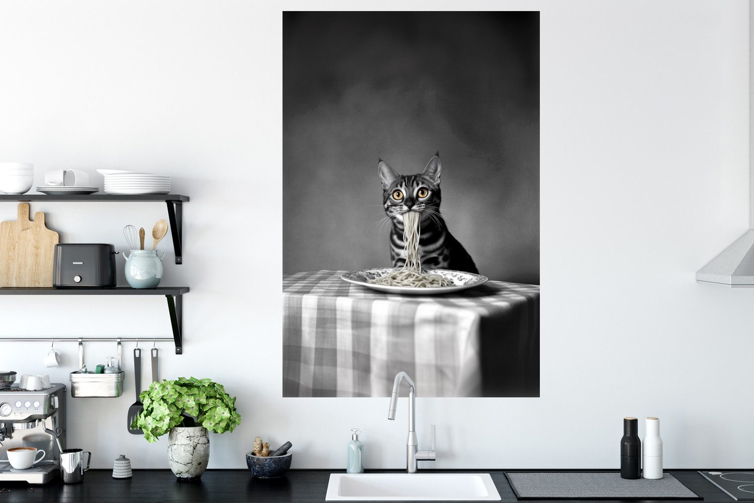 MuchoWow Wandsticker Bengalisch - Katze - Tischtuch - Schwarz - Weiß - Tier (1 St), Wanddeko, Aufkleber, Wandtattoo, 80x120 cm