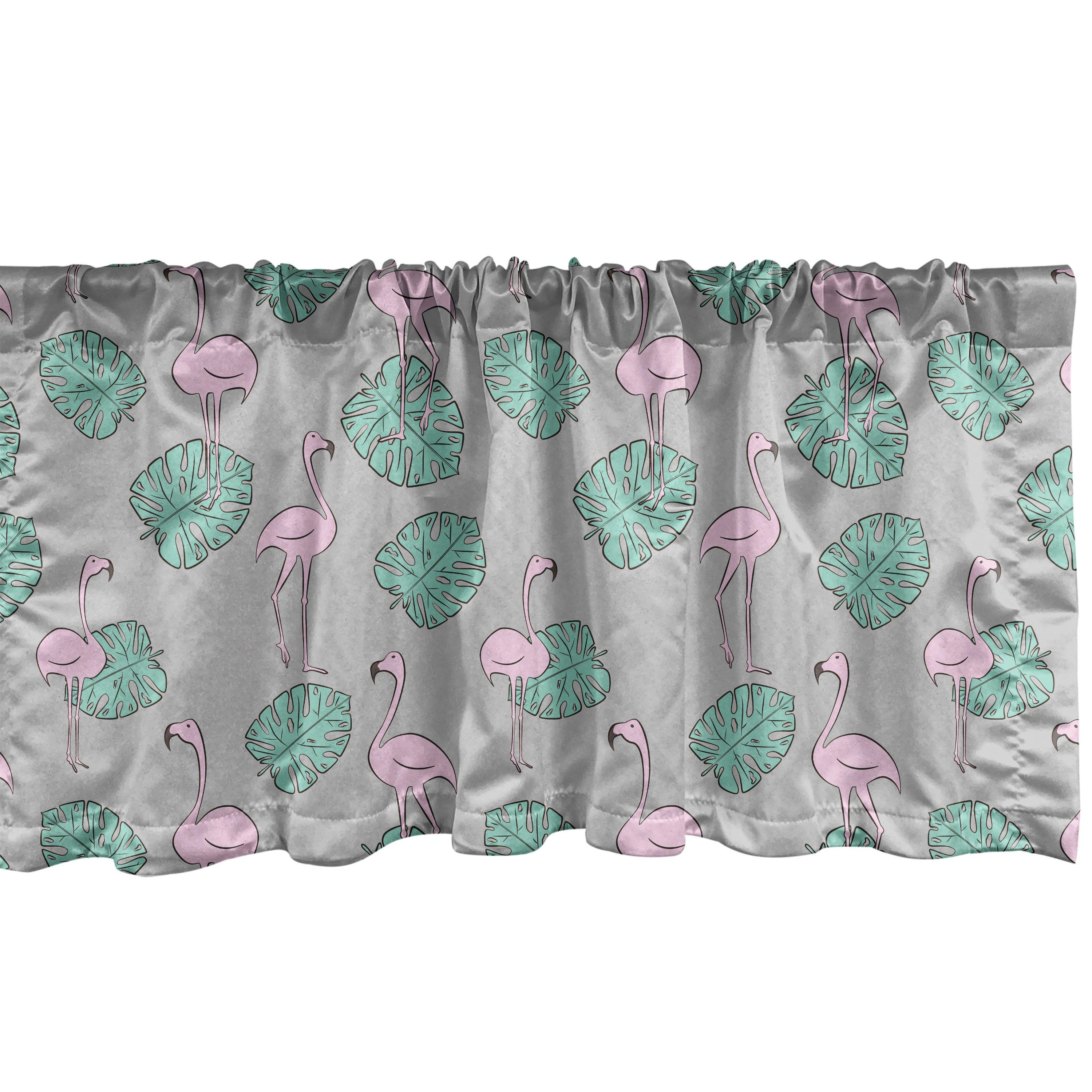 Scheibengardine Vorhang Volant für Küche Schlafzimmer Dekor mit Stangentasche, Abakuhaus, Microfaser, Philodendron Flamingo und Blätter