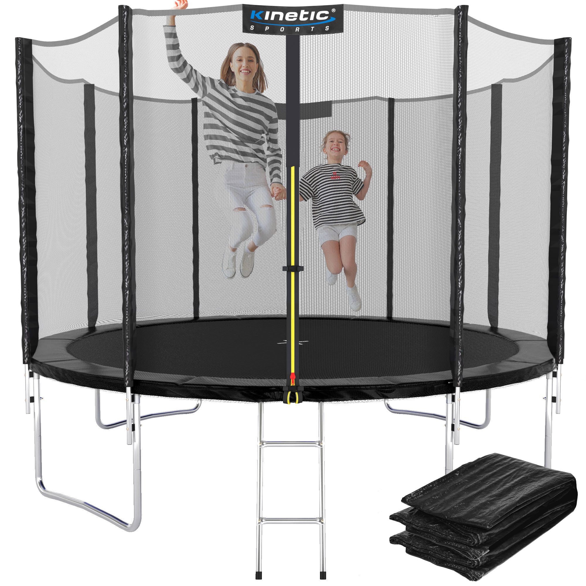 Kinetic Sports Gartentrampolin SALTO PLUS, Ø 244 cm, Komplett-Set mit Leiter, Regenplane, Einstiegsleiter