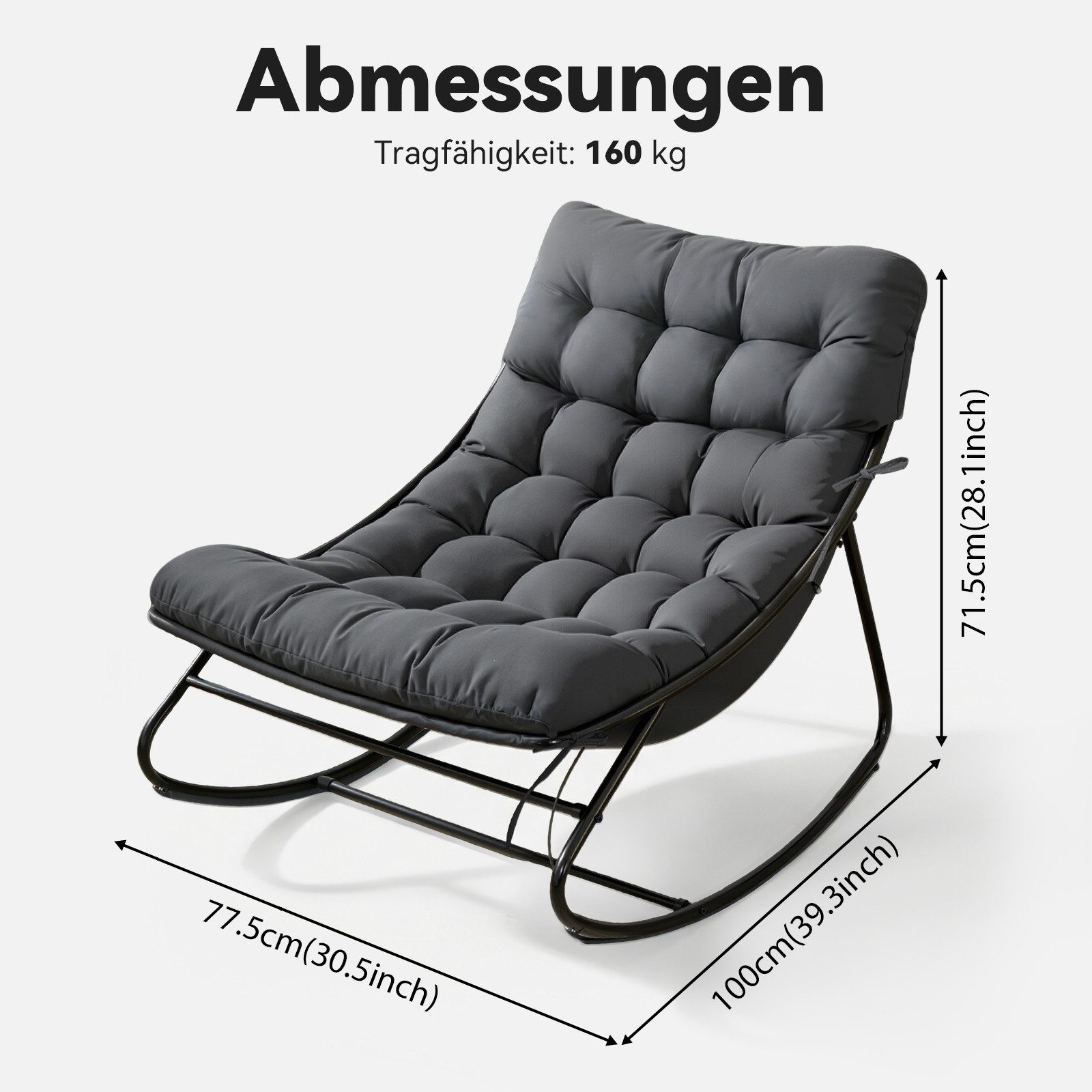 AOXUN Schaukelstuhl Loungesessel Metall Schwarzgrau (1 St)