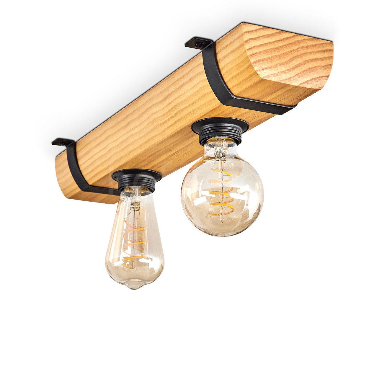 hofstein Deckenleuchte Deckenlampe aus Holz/Metall in Naturfarben/Schwarz, ohne Leuchtmittel, moderne Retro/Vintage/Industrial-Design Leuchte mit Holzbalken, 2 xE27