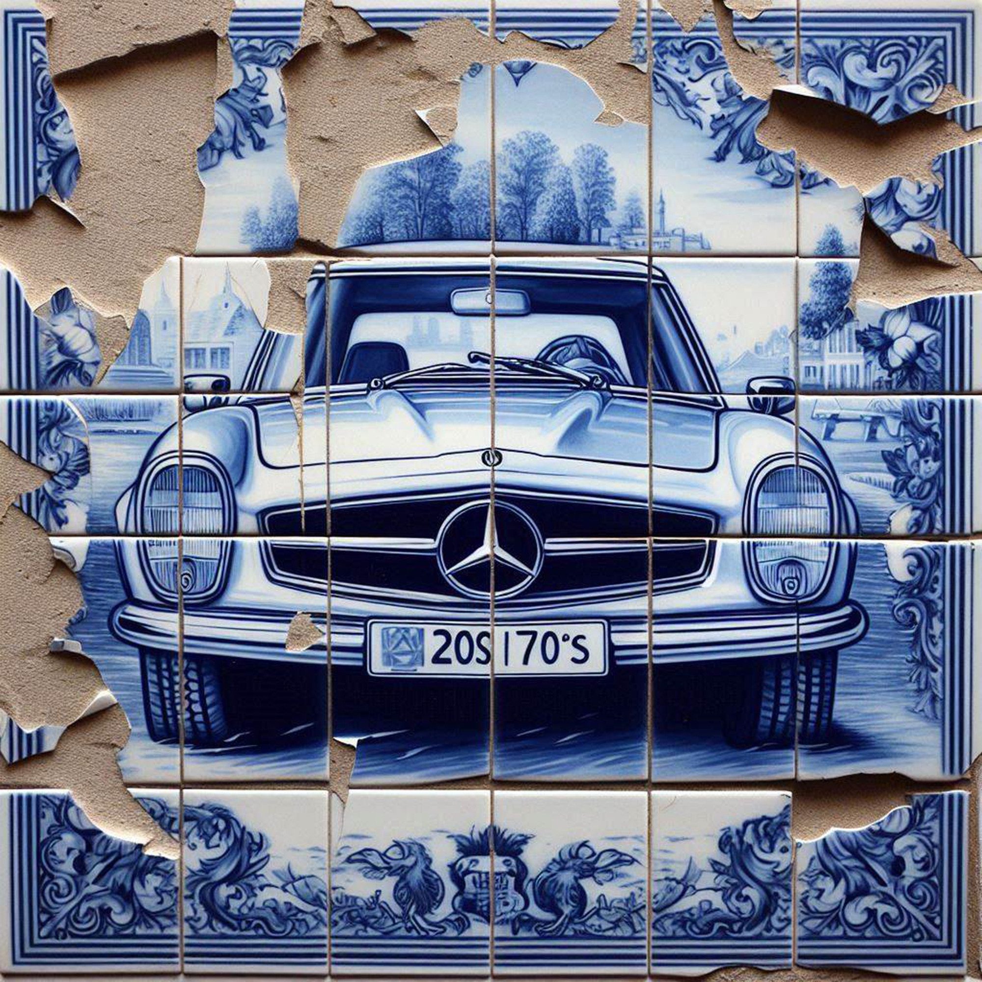 Luc Best Kunstdruck Mercedes 230 Giclée – Limited Edition FineArt-Druck auf Museumspapier, Mercedes-Benz 230 SL, Wandbild - handsigniert, nummeriert, gestempelt, Echtheitszertifikat