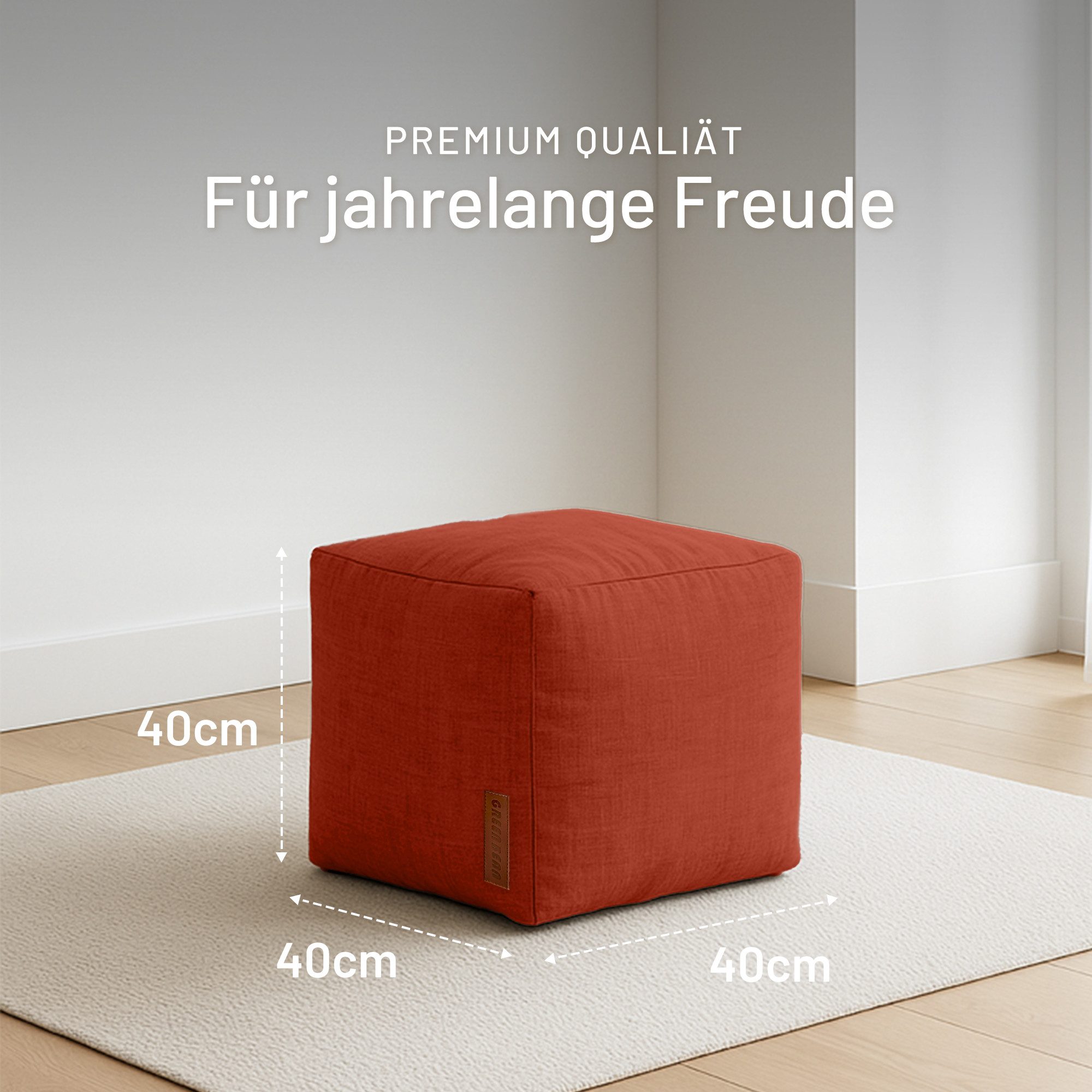 Green Bean Pouf Cube Linen (Indoor Sitzhocker Sitzkissen Fußhocker Relax-Sessel, Made in Germany), die ideale Ergänzung zum Sitzsack – Bild 4 von 5