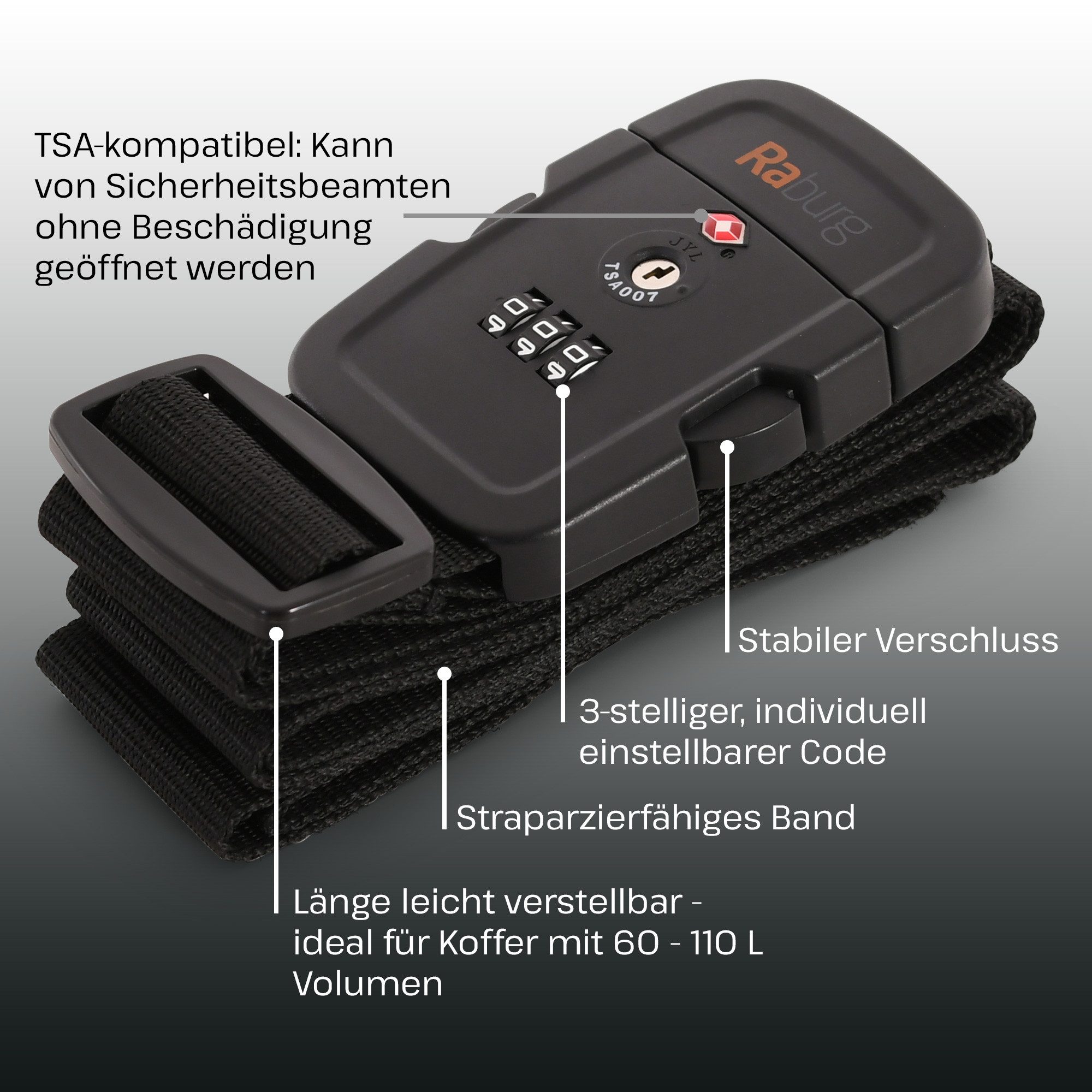 Raburg Gepäckgurt Reiseset Koffergurt, TSA-Gepäckschloss, Kofferanhänger, (5-teilig, 9-teilig, 14-teilig, 5-tlg., Blau, Grün, Schwarz), ideal für: Flugreise, Reisegepäck, Taschen, Koffer, Trolley, Kreuzfahrt