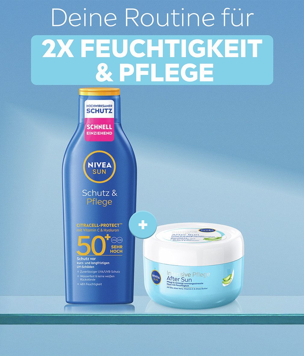 Nivea Sun After Sun-Balsam After Sun Tiegel 2 x 300ml Feuchtigkeit Sheabutter Vitamin E, 2-tlg., Intensivpflege-Balsam bietet tiefenwirksame Pflege