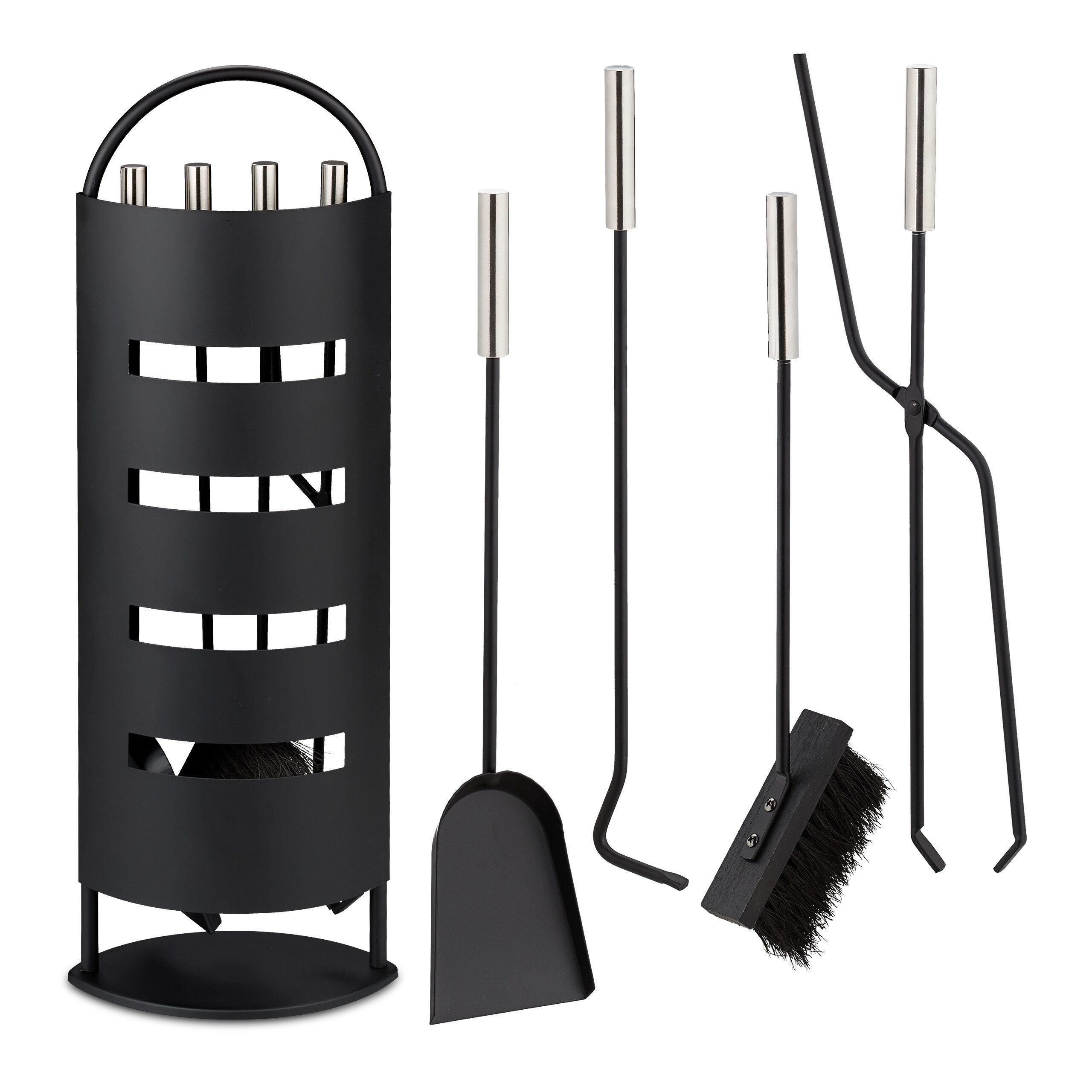 relaxdays Kamingarnitur 5-teiliges Kaminbesteck Schwarz & Silber, (Set, 5-S günstig online kaufen