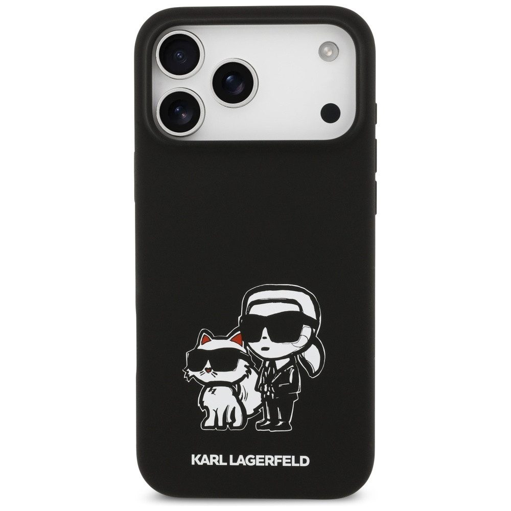 KARL LAGERFELD Handyhülle MagSafe iPhone 17 Pro Max Silikon schwarz Figuren Logo 6,9 Zoll, Kantenschutz