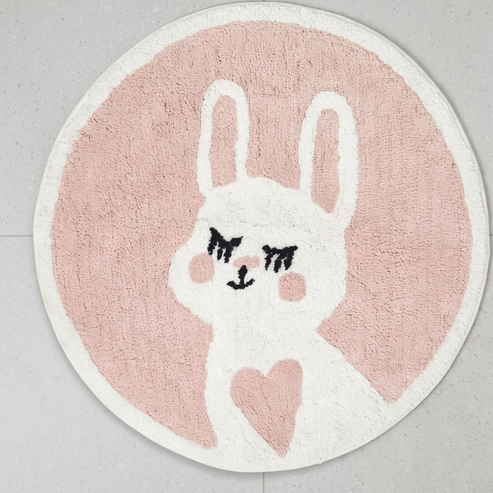 Homescapes Badematte Badematte Hase rund 60 cm - Badteppich aus 100 % Baumwolle, rosa, Höhe 10 mm, 60 cm