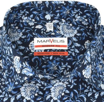 MARVELIS Businesshemd Businesshemd - Modern Fit - ELA - Florales Muster - Blau