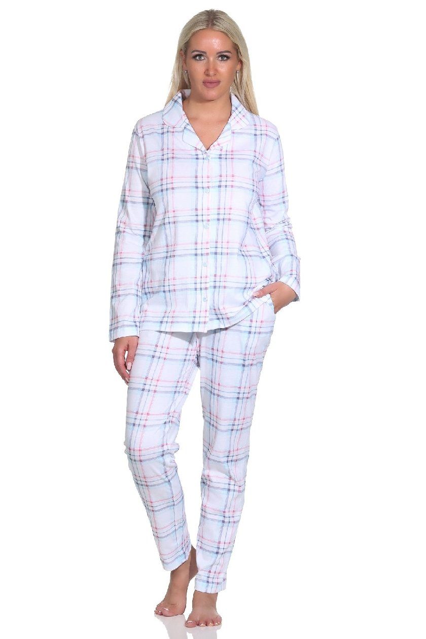 aus Damen Karo zum Pyjama Normann Optik Pyjama in durchknöpfen Jersey Single