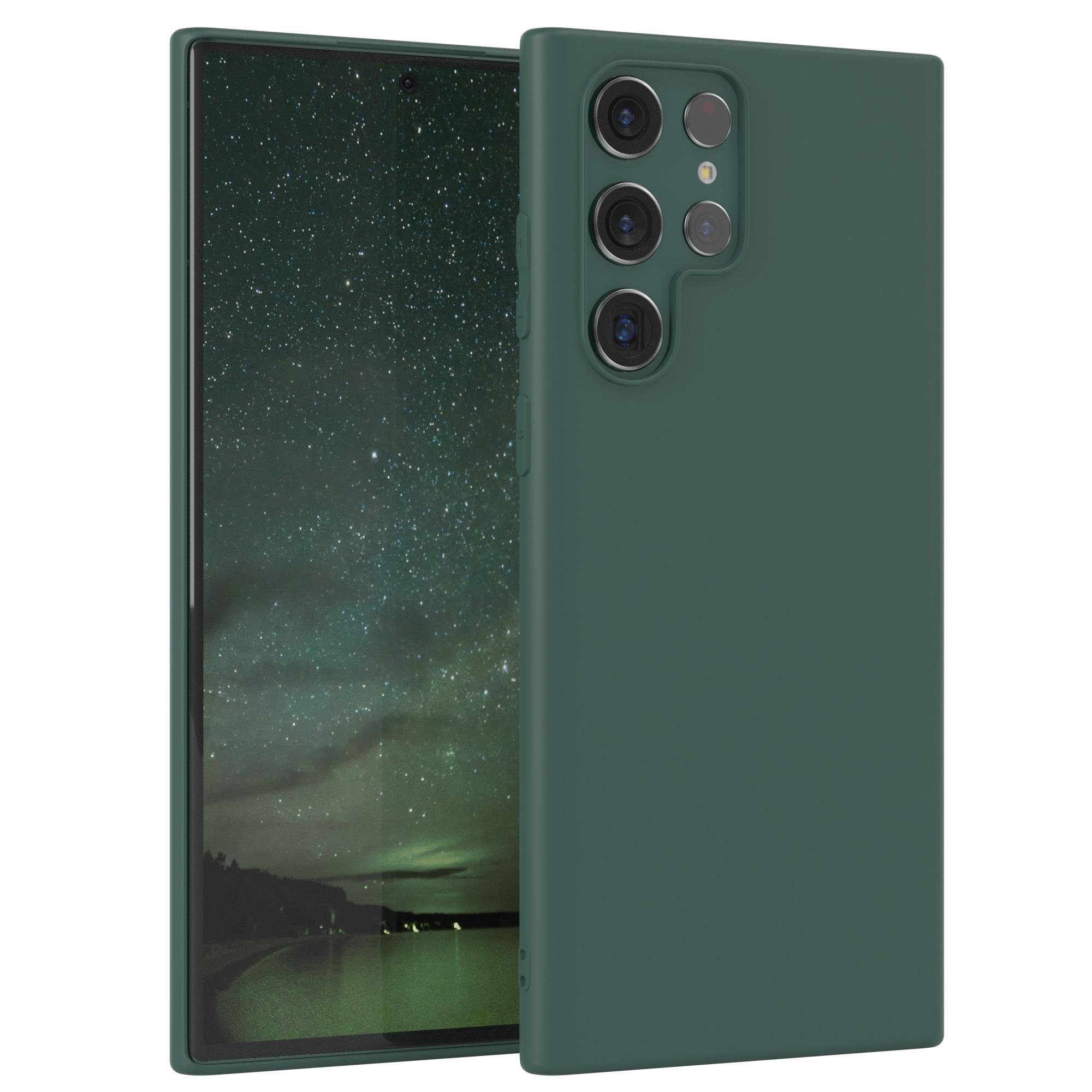 EAZY CASE Handyhülle TPU Hülle für Samsung Galaxy S22 Ultra 5G 6,8 Zoll, Silikon Schutzhülle mit Kameraschutz kratzfest bumper Grün / Nachtgrün