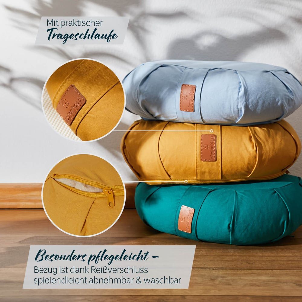 #DoYourYoga Yoga Bolster Zafu Halbmondkissen Ganesh, 100% Baumwolle Bio Bioweizenschalenfüllung 45x30x14 Yoga Meditation