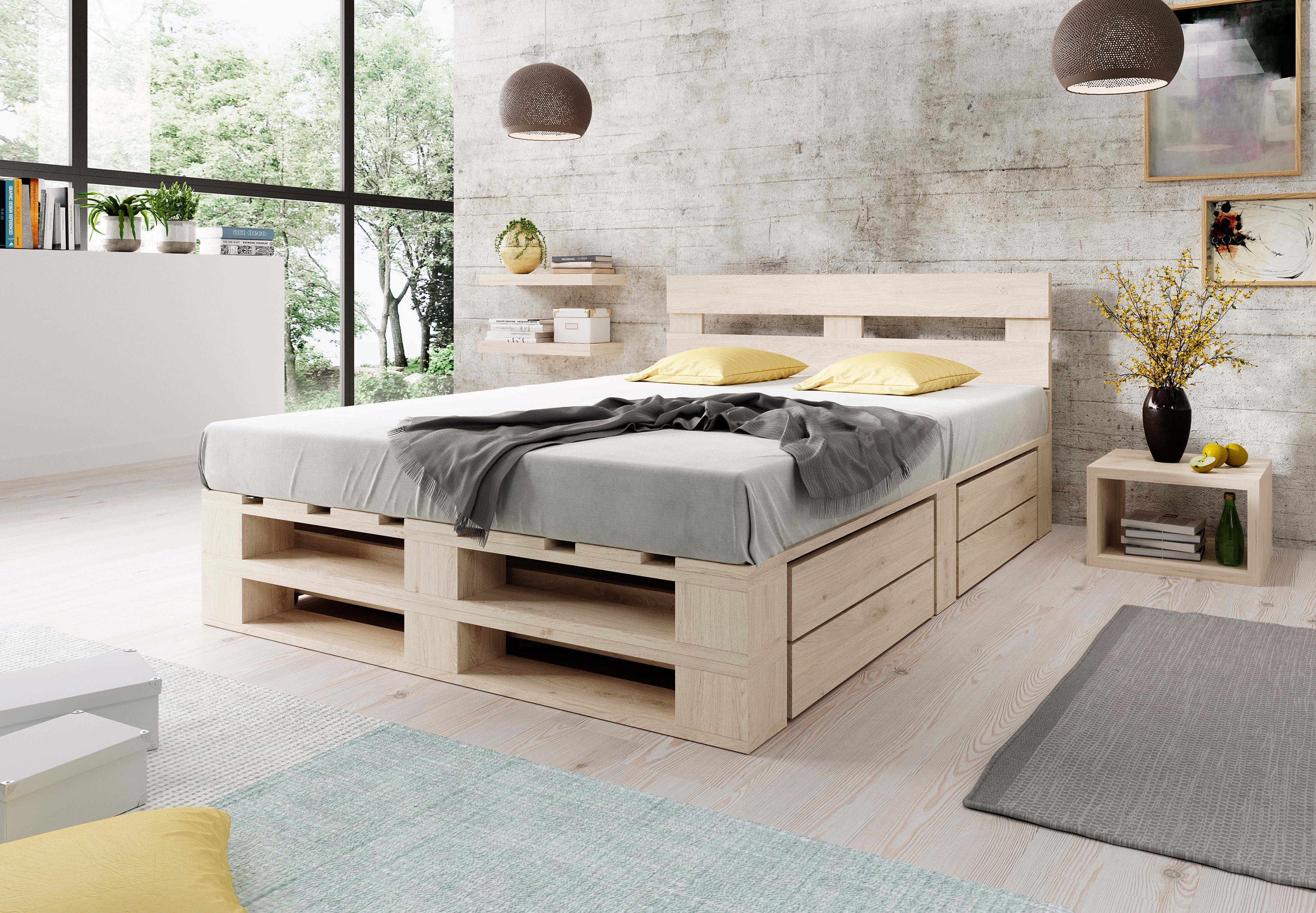 sunnypillow Palettenbett M2 aus Holz mit günstig online kaufen