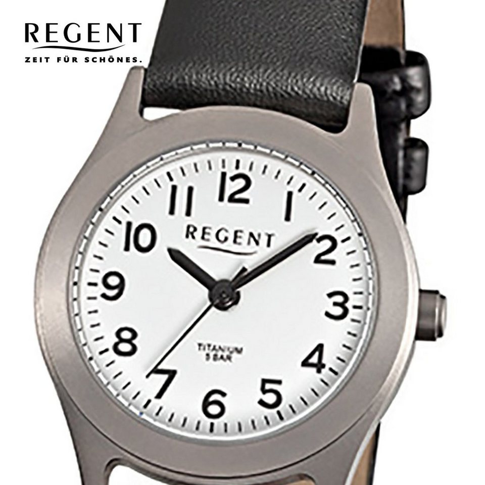 Regent Quarzuhr Regent Damen-Armbanduhr schwarz Analog, Damen Armbanduhr  rund, klein (ca. 26mm), Lederarmband