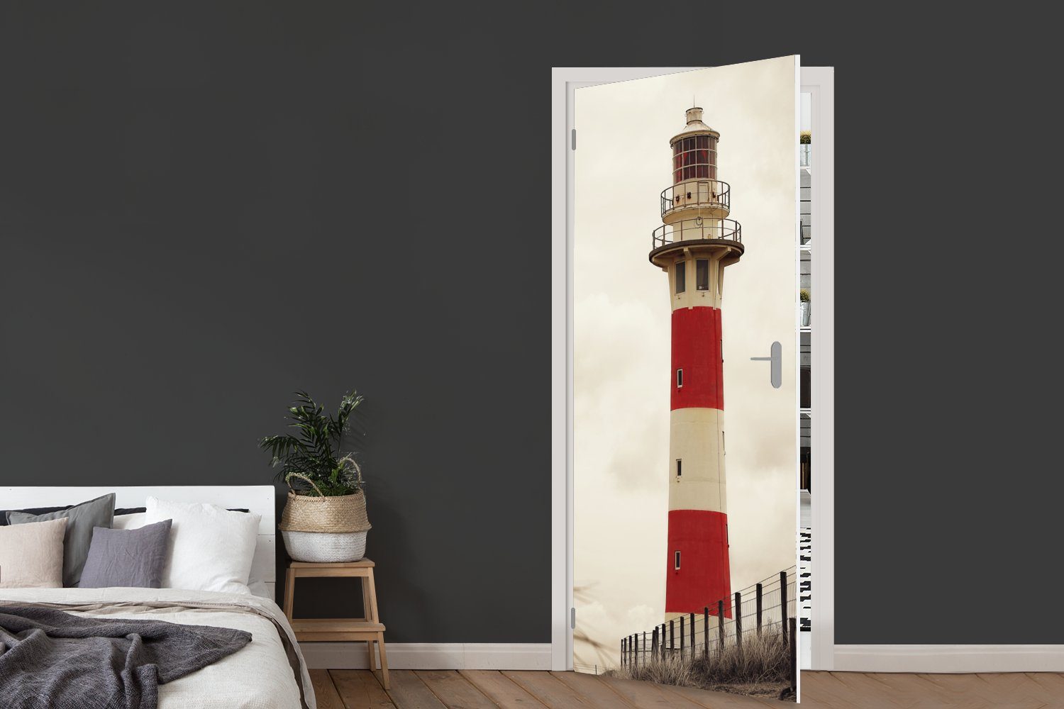 MuchoWow Türtapete Leuchtturm (1 Tür, bedruckt, St), Fototapete für 75x205 cm Sepia-Fotodruck, Matt, Türaufkleber